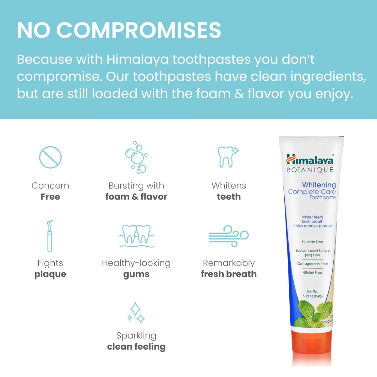 Himalaya Botanique Whitening Complete Care Toothpaste Peppermint 150g (5.29 oz) | Fluoride-Free Whitening & Plaque Control - view 3