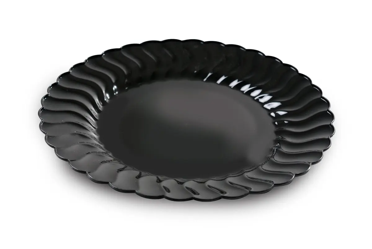 Flairware Black Shell Edged China-Like 6" Plate 180 Pieces | Heavy Duty Recyclable Plastic - main product image