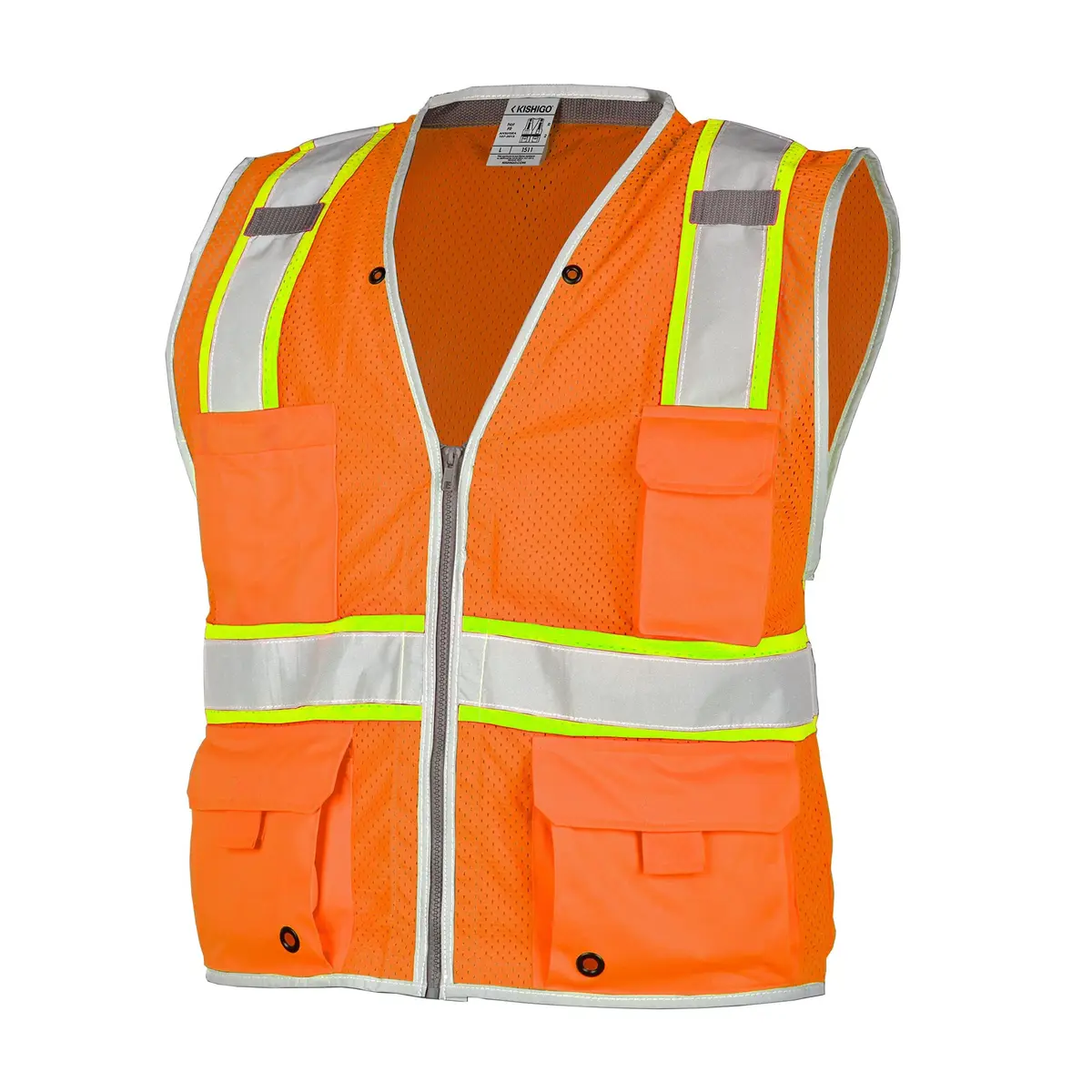 Kishigo Premium Brilliant Series Heavy Duty Unisex Safety Vest 1511 | ANSI Class 2, 6 Pockets, Orange, 3X - main product image