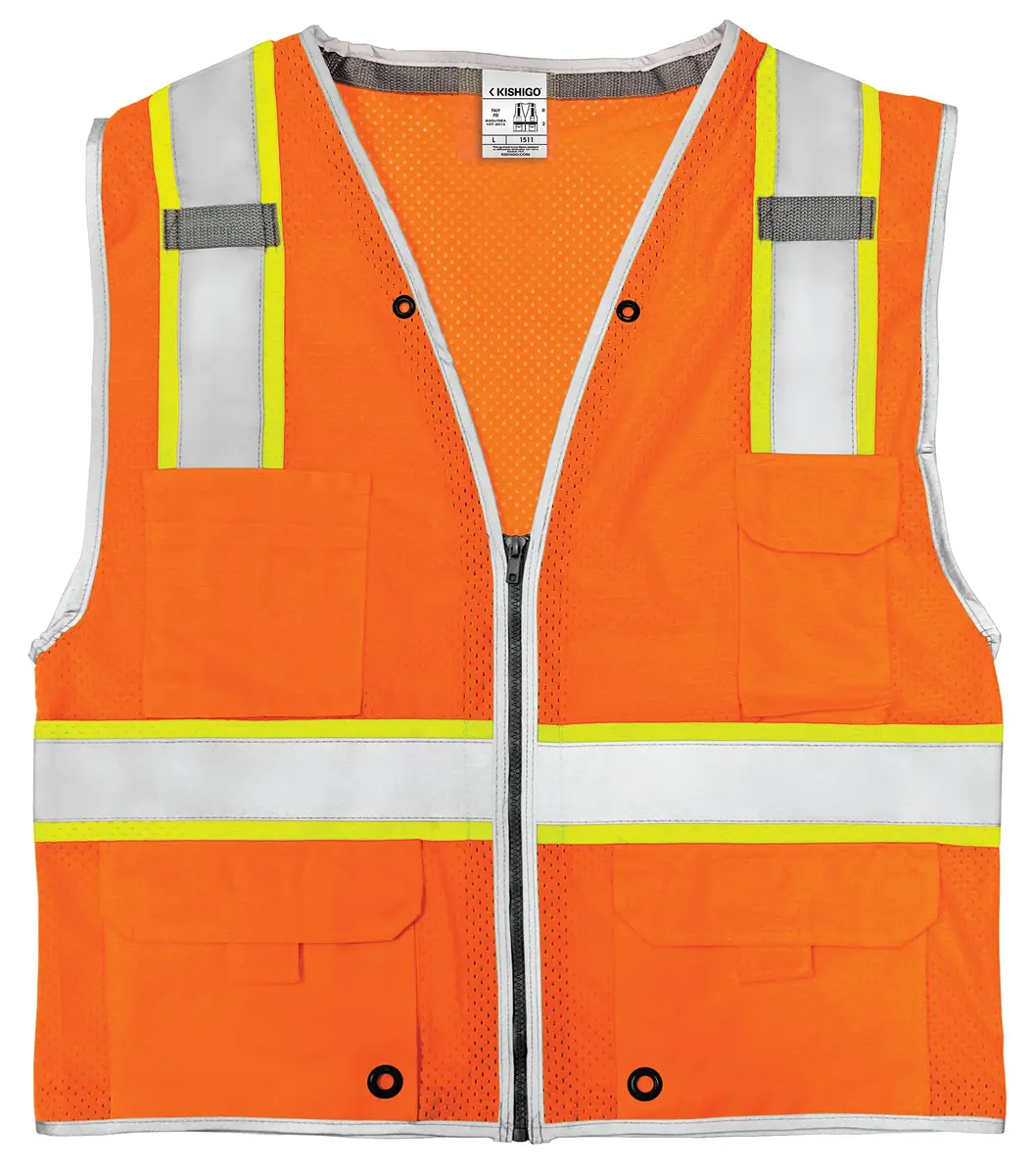 Kishigo Premium Brilliant Series Heavy Duty Unisex Safety Vest 1511 | ANSI Class 2, 6 Pockets, Orange, 3X - view 3