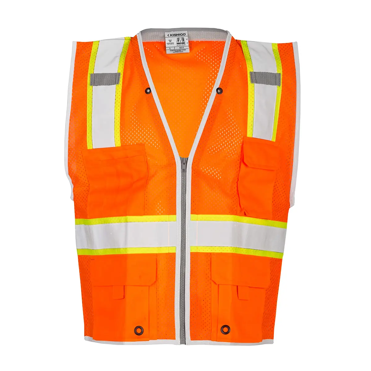 Kishigo Premium Brilliant Series Heavy Duty Unisex Safety Vest 1511 | ANSI Class 2, 6 Pockets, Orange, 3X - view 4