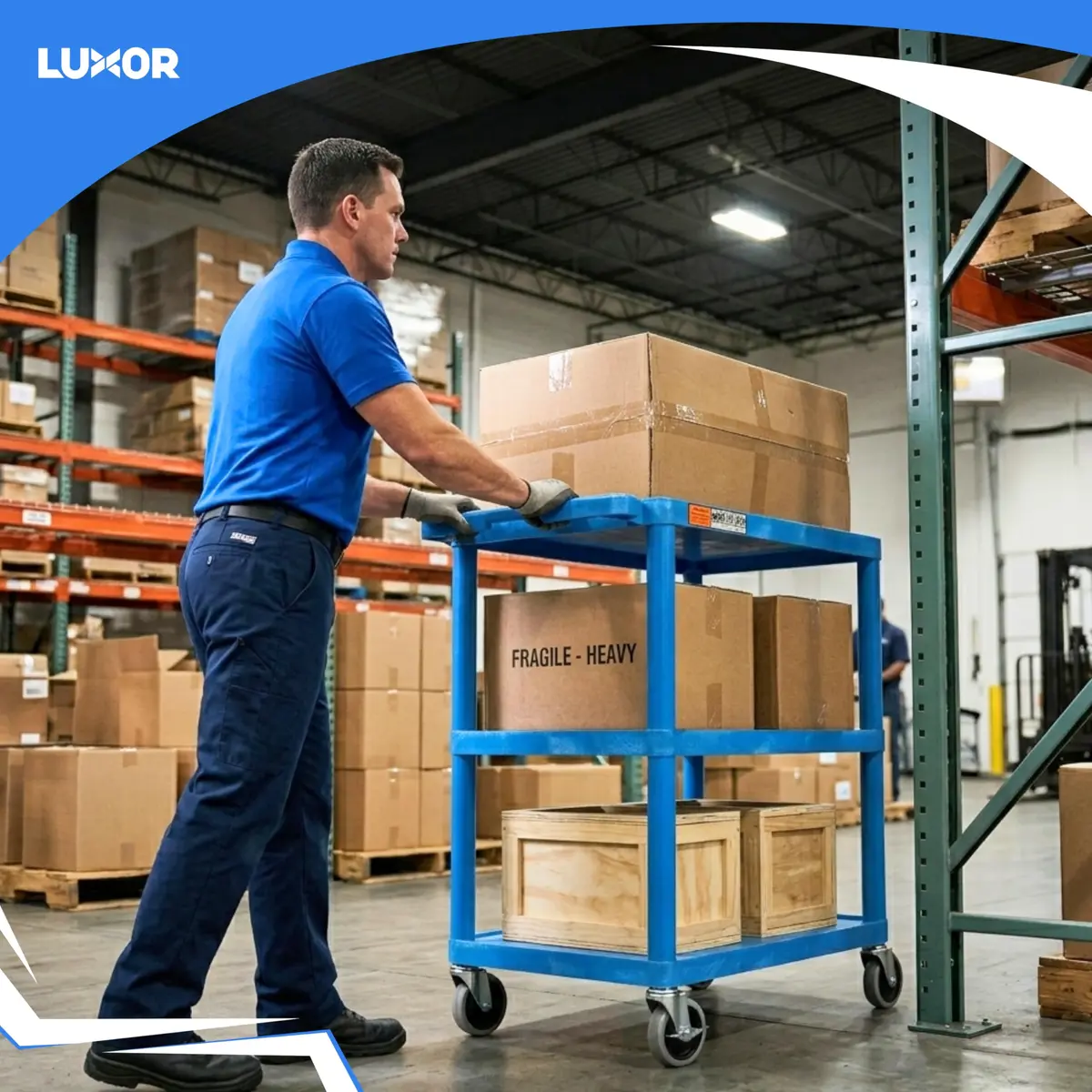 Luxor HE34-BU Utility Cart - 3 Shelves Structural Foam Plastic | Durable Office & Classroom Organizer - view 7