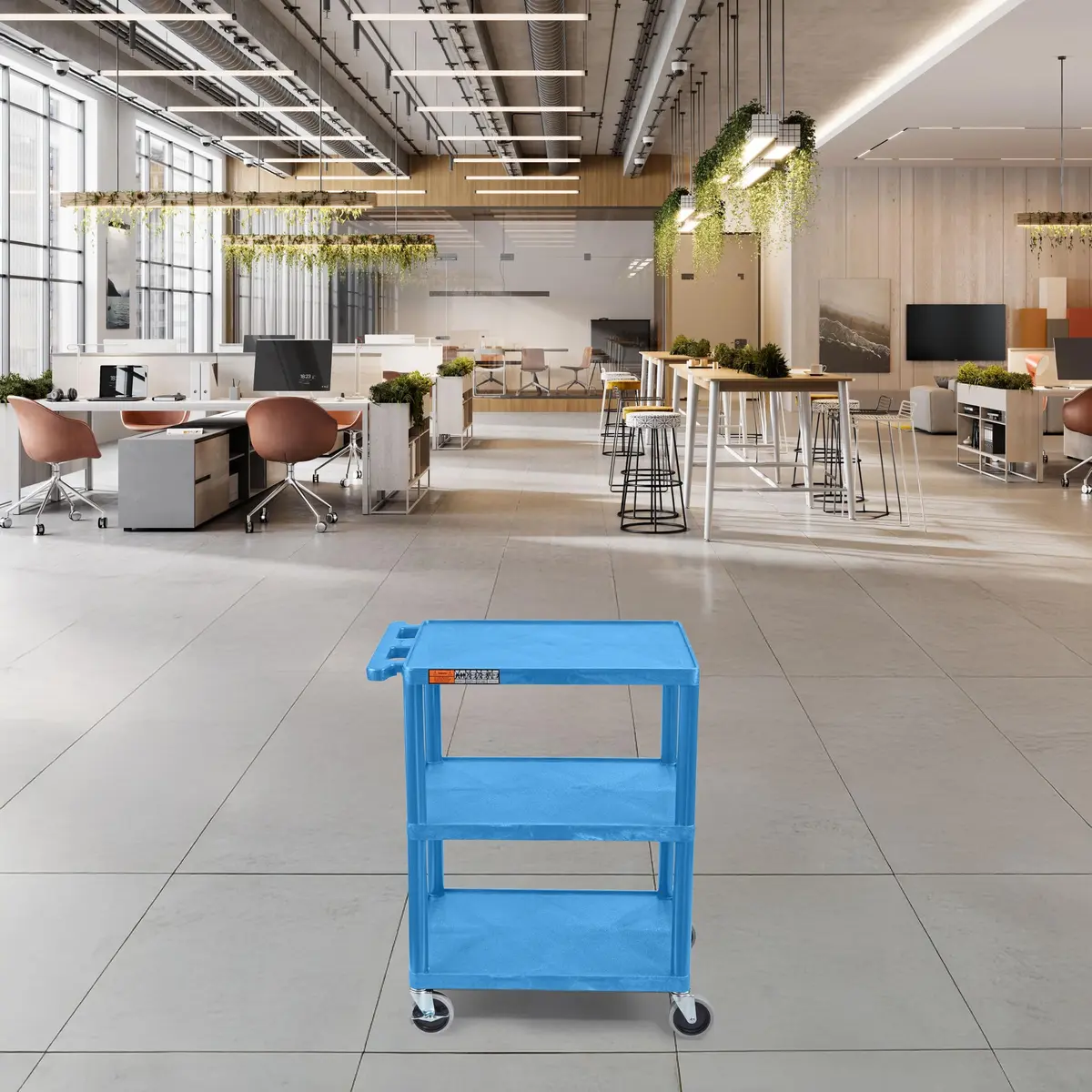 Luxor HE34-BU Utility Cart - 3 Shelves Structural Foam Plastic | Durable Office & Classroom Organizer - view 3