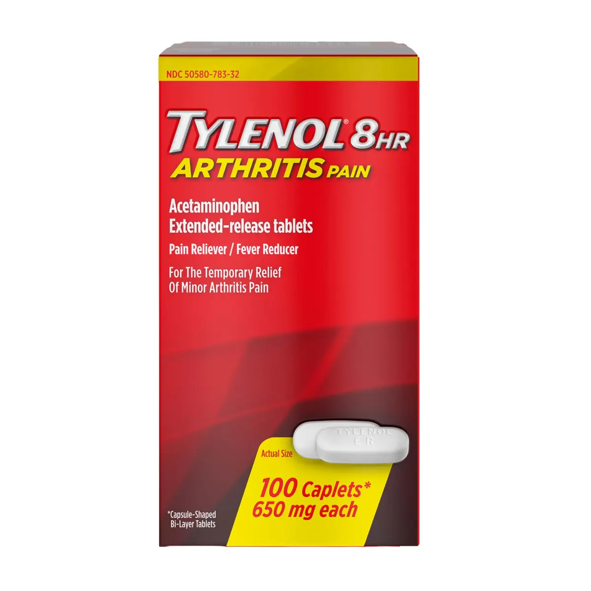 Tylenol 8-Hour Extended Release Caplets, 650 mg Acetaminophen, 100 Count | Pain Relief for Adults - main product image