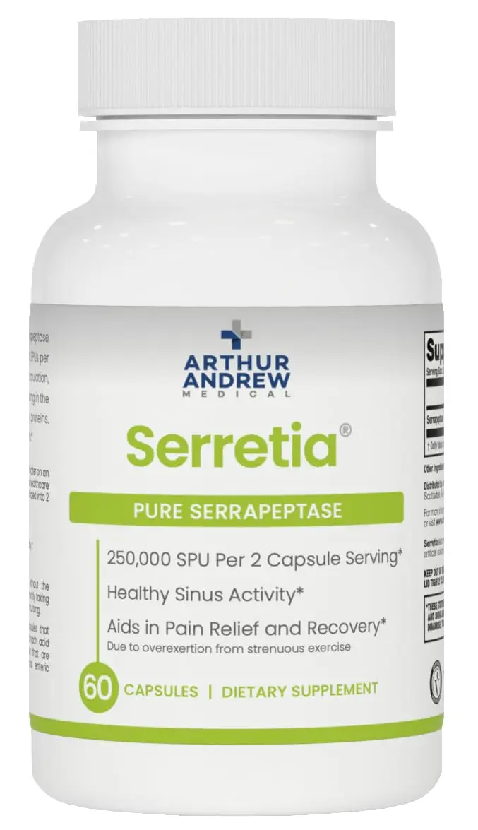 Arthur Andrew Medical Serretia 60 Capsules | Pure Serrapeptase Enzyme for Recovery & Sinus Support - main product image