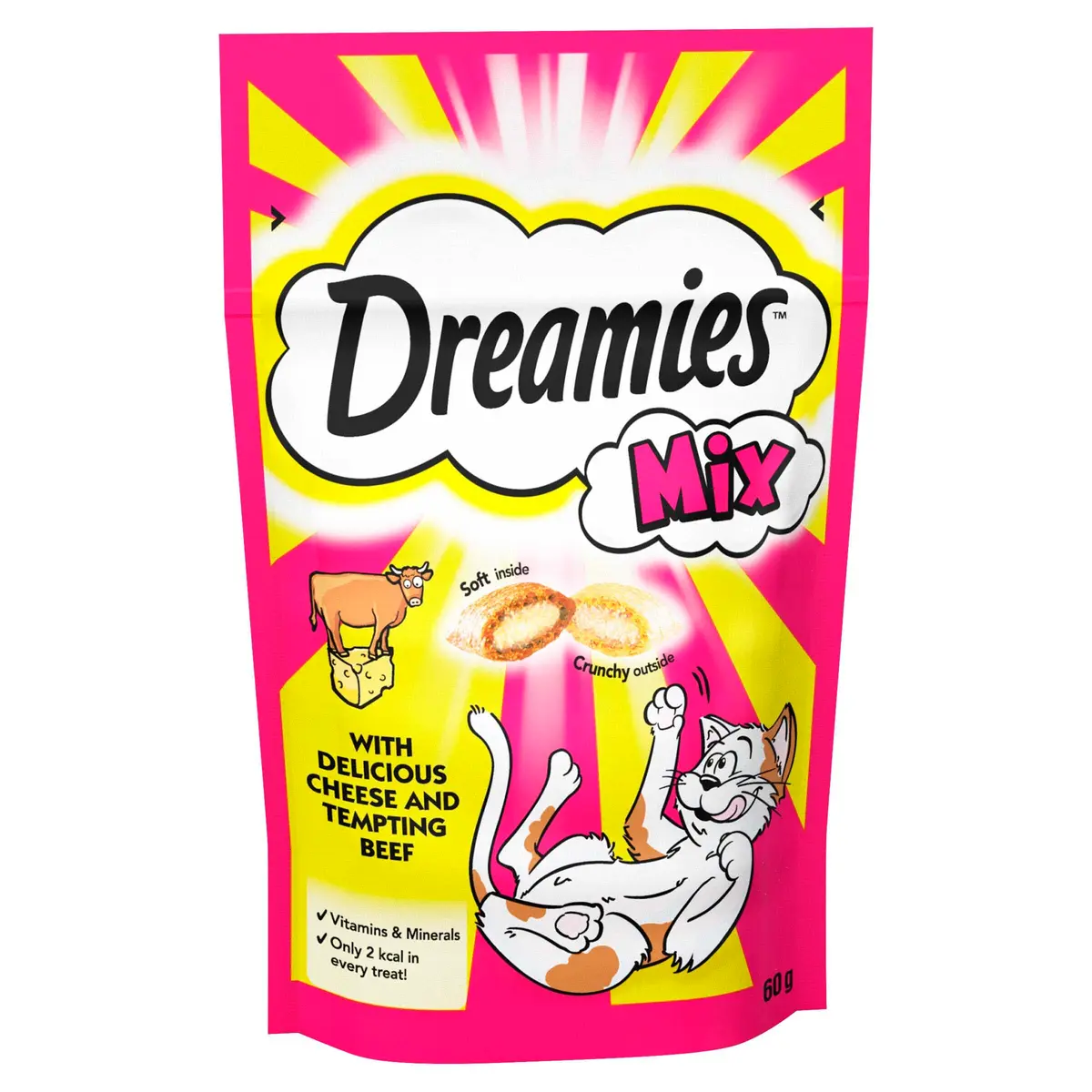 Dreamies Beef & Cheese Mix Cat Treats 8 x 60g | Crunchy Snack for Cats - main product image