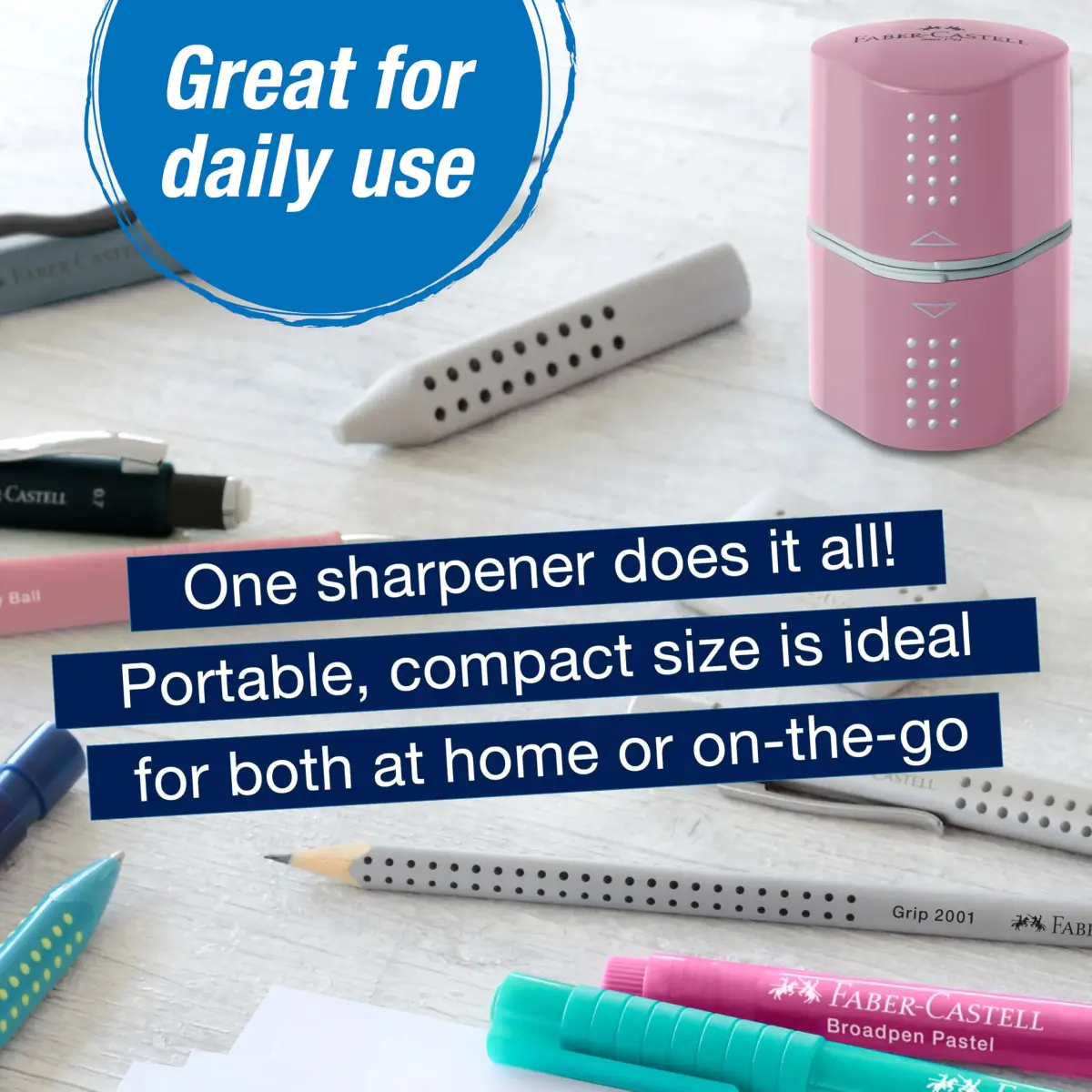 Faber-Castell Grip Trio Pencil Sharpener Rose Shadows | 3-in-1 Manual Sharpener for Graphite, Color, Jumbo Pencils - view 6