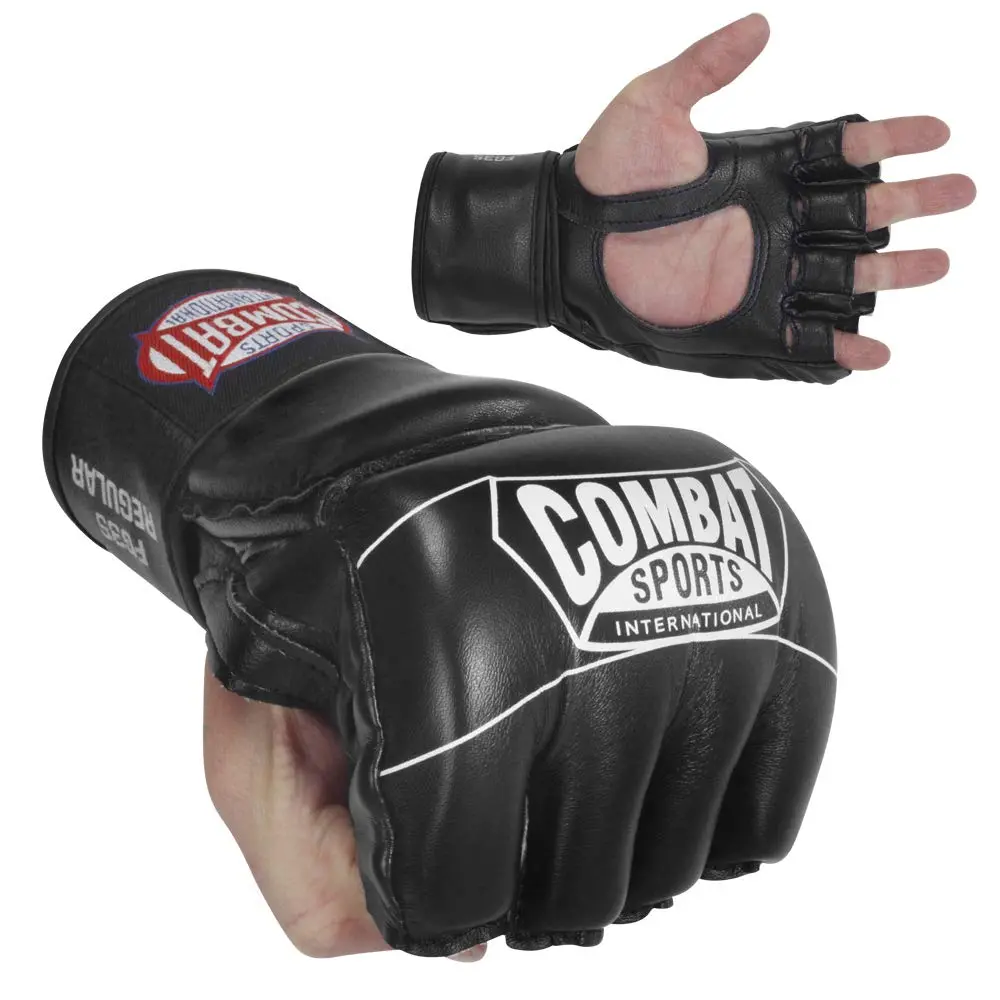 Combat Sports Pro Style Grappling MMA Gloves (Black, Medium) | Open-Palm, 5oz, Synthetic Leather - main product image