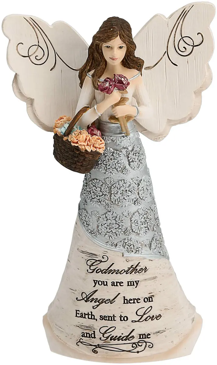 Pavilion Elements Godmother Angel Figurine 6-Inch (15.24 cm) | Holding Basket of Flowers, You are My Angel Here on Earth - main product image