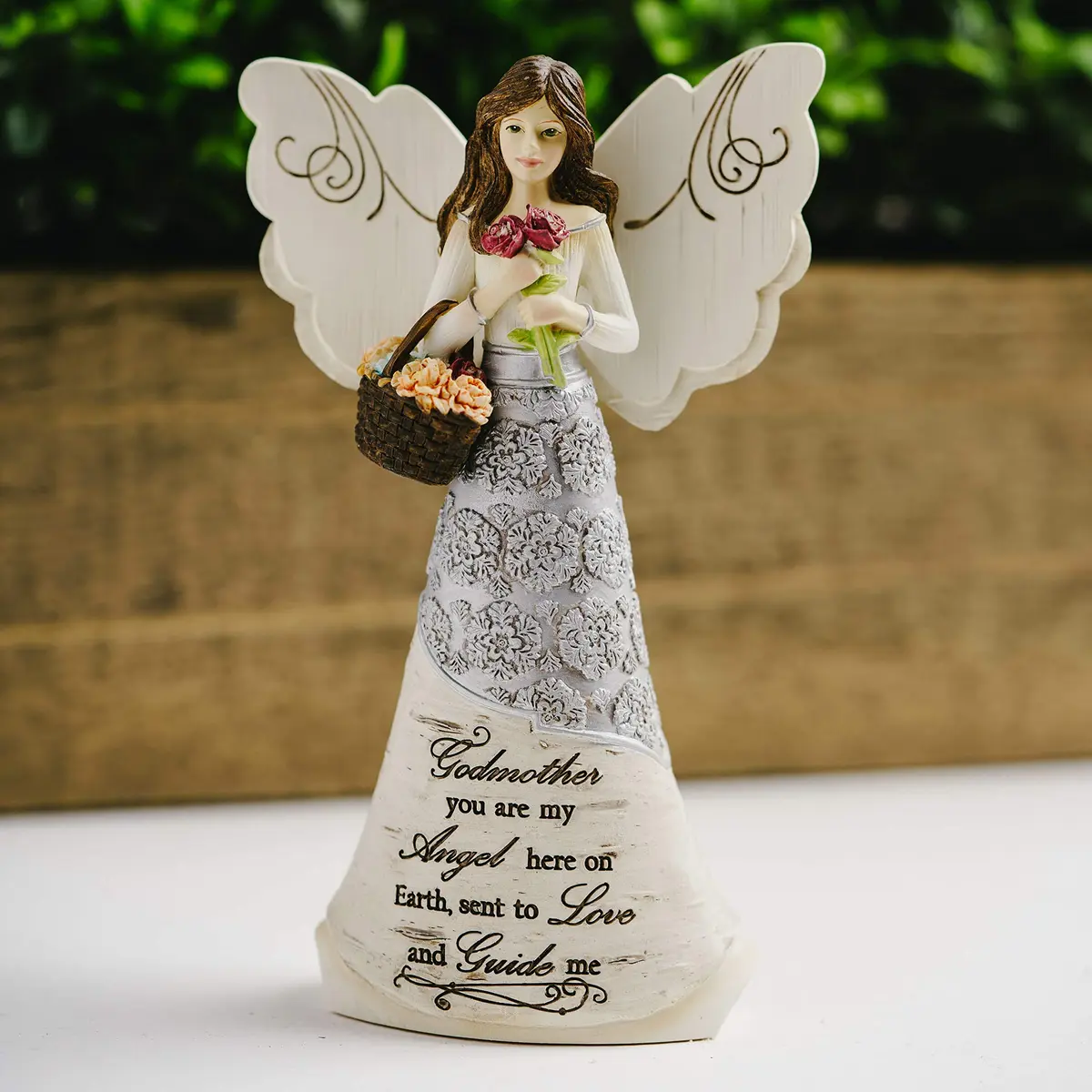 Pavilion Elements Godmother Angel Figurine 6-Inch (15.24 cm) | Holding Basket of Flowers, You are My Angel Here on Earth - view 6