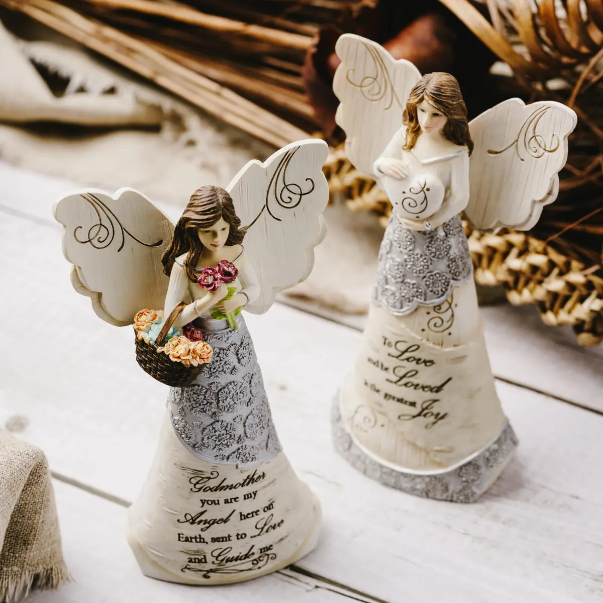 Pavilion Elements Godmother Angel Figurine 6-Inch (15.24 cm) | Holding Basket of Flowers, You are My Angel Here on Earth - view 7