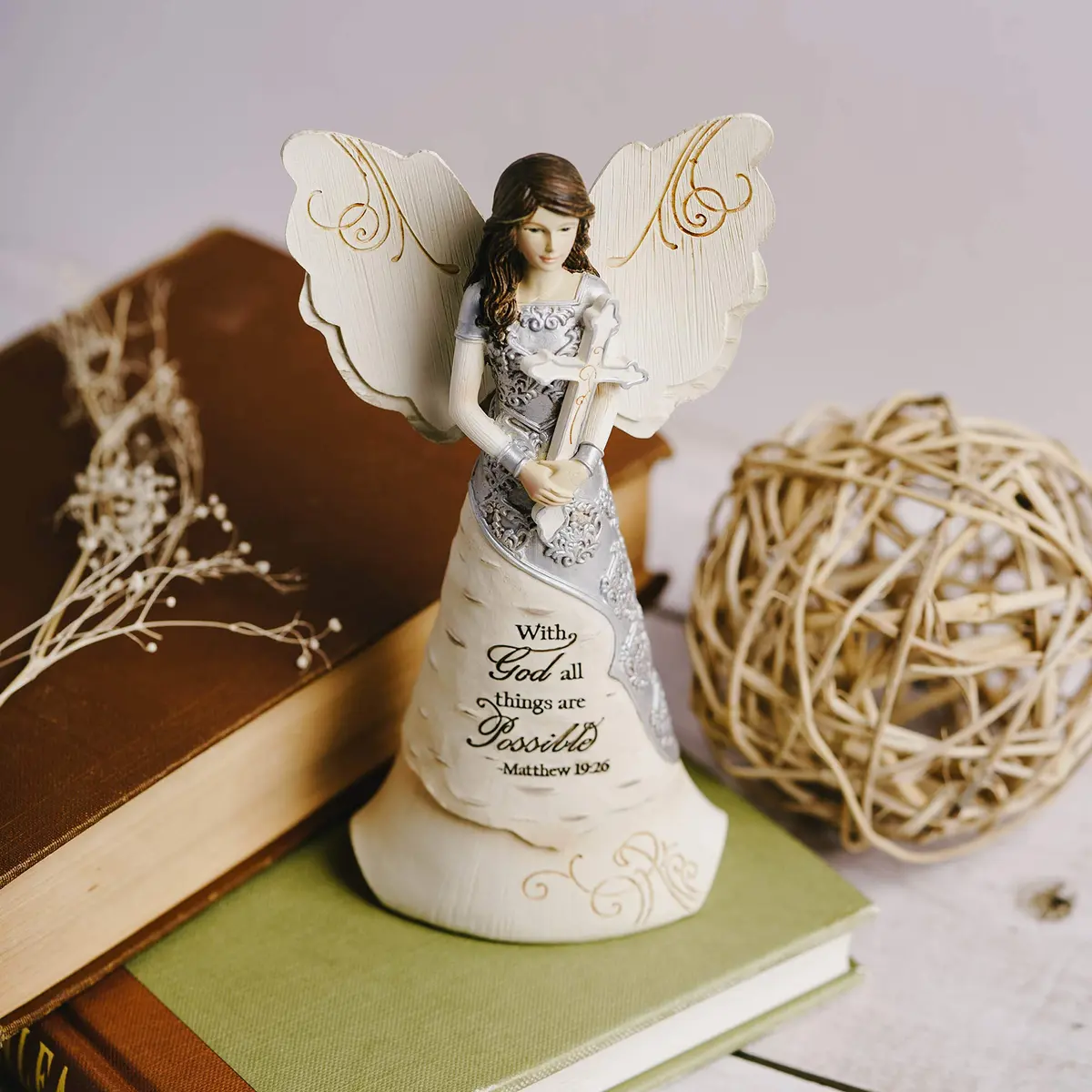Pavilion Elements Faith Angel Figurine 16.51 cm (6.5-Inch) Holding Cross | Religious Home Décor Accent - view 3