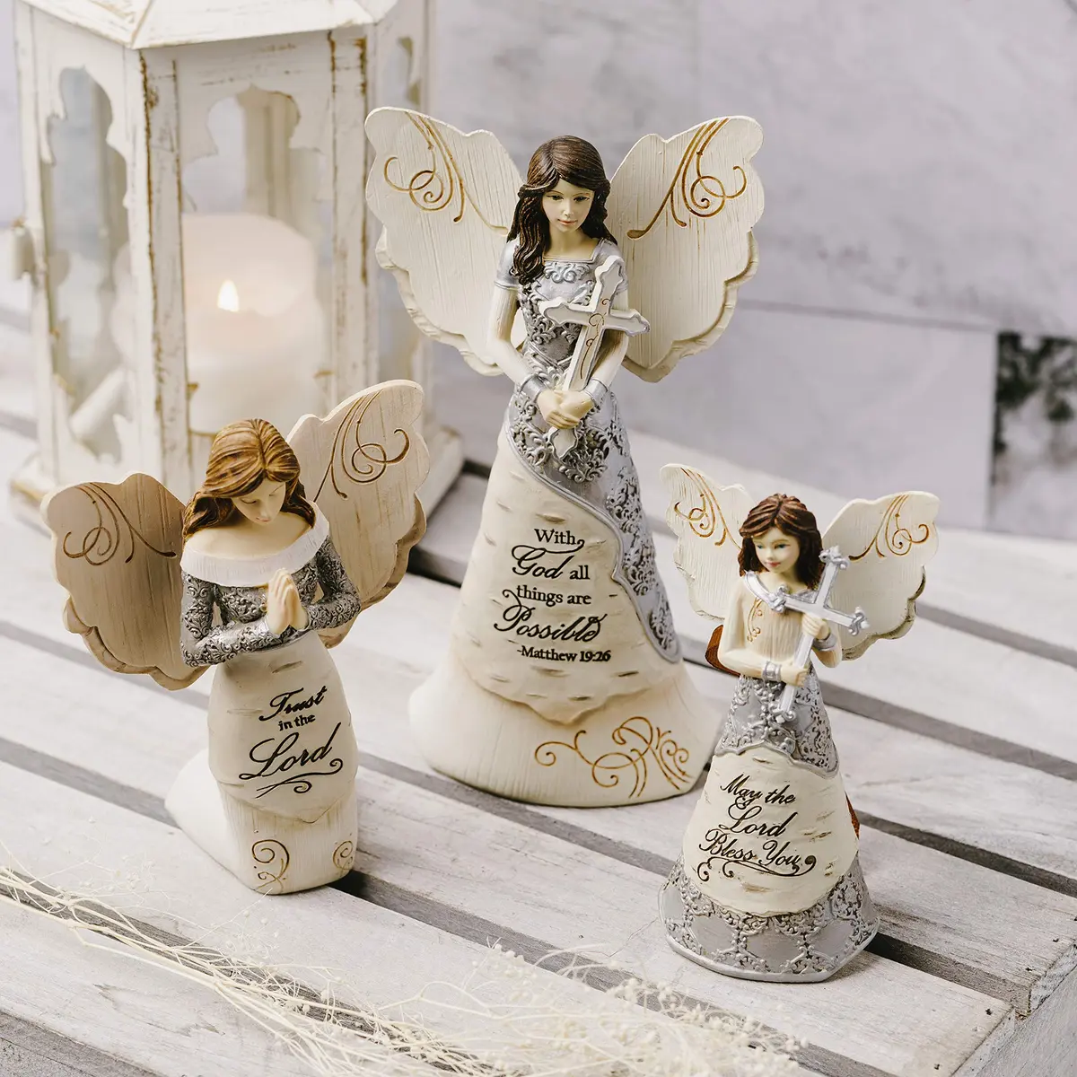 Pavilion Elements Faith Angel Figurine 16.51 cm (6.5-Inch) Holding Cross | Religious Home Décor Accent - view 4