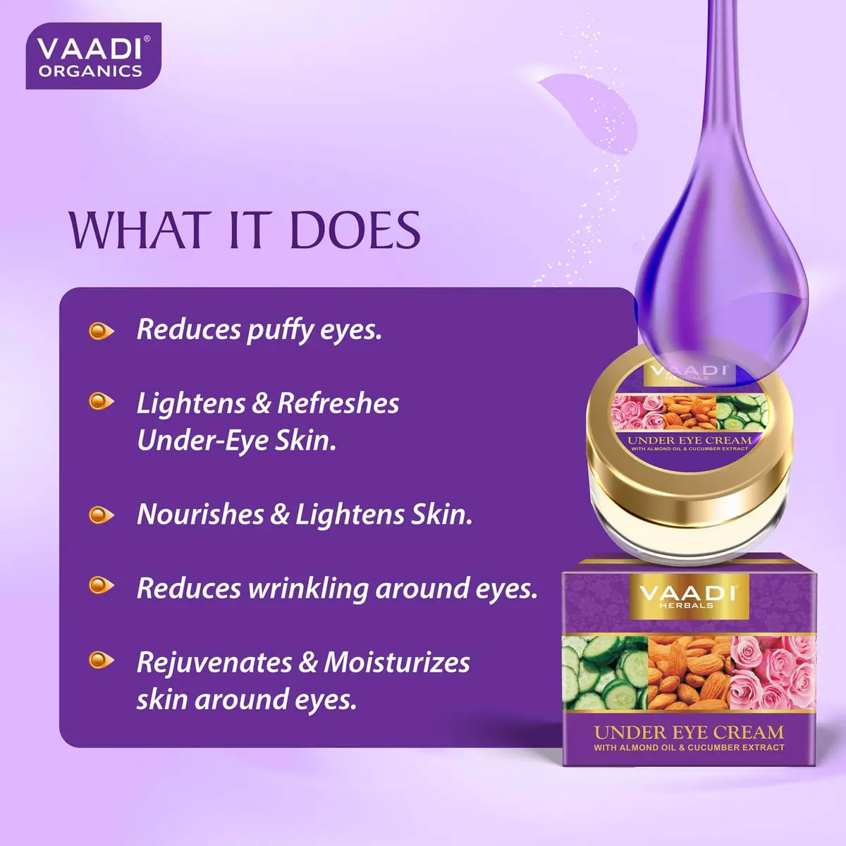 Vaadi Herbals Natural Under Eye Cream 30g (1.06 oz) | Reduces Fine Lines & Wrinkles - view 4