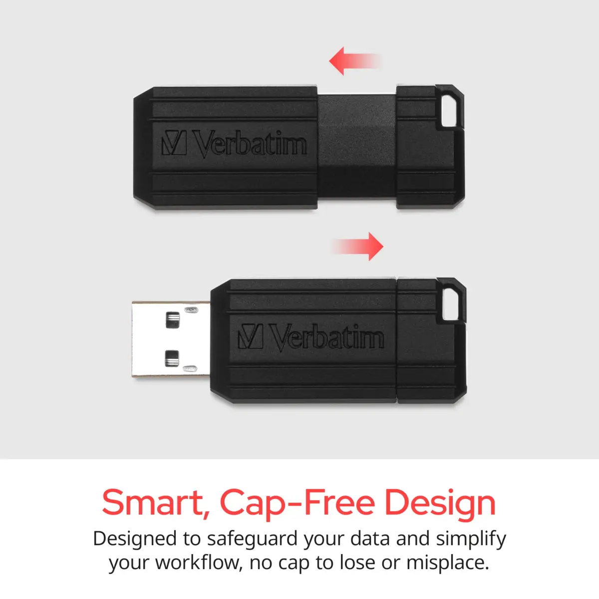 Verbatim 64GB Pinstripe USB 2.0 Flash Drive Retractable Thumb Drive - Black - view 2