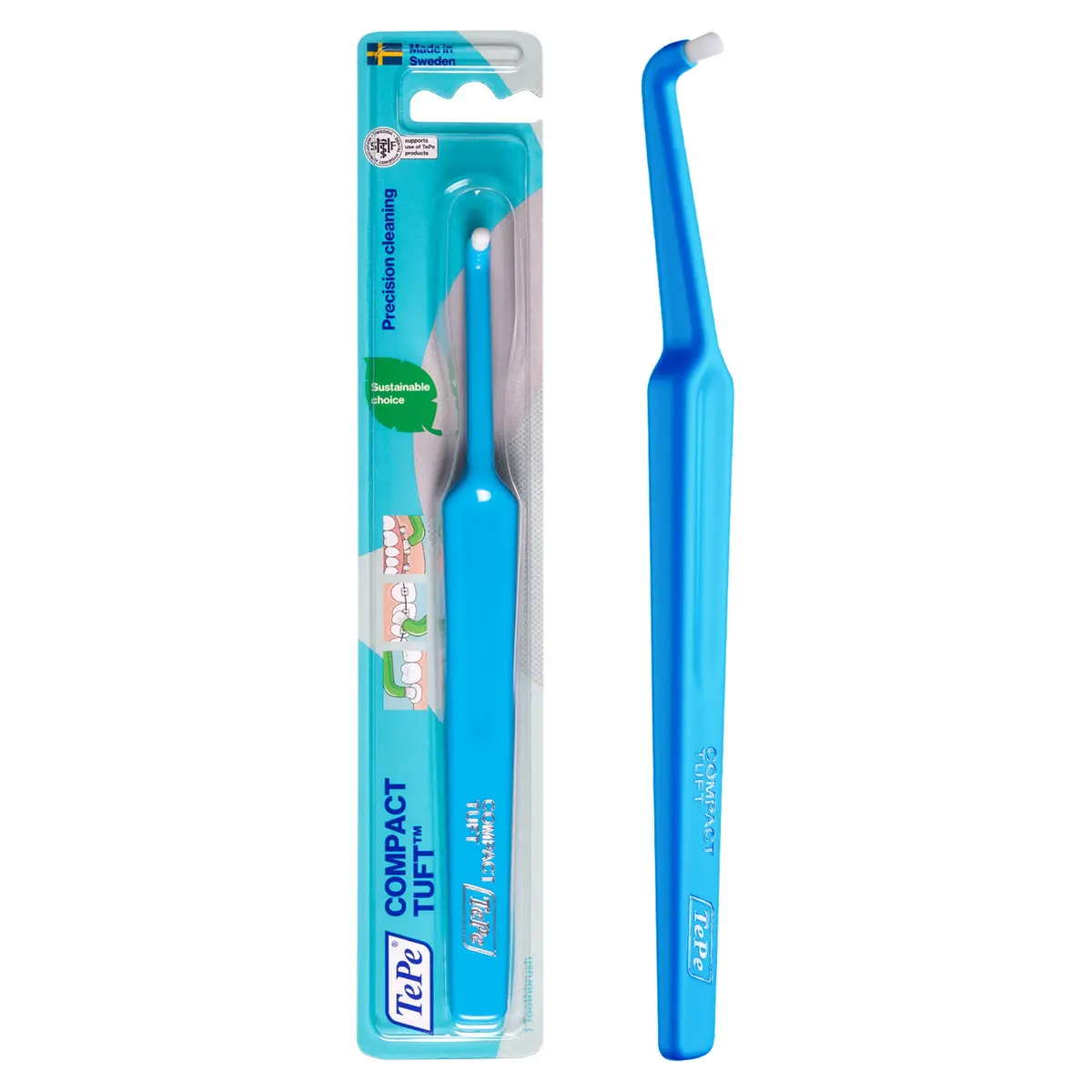 TePe Compact Tuft Toothbrush Small Head Orthodontic Brush for Braces, Implants, Dentures | Swedish Dental Quality - main product image