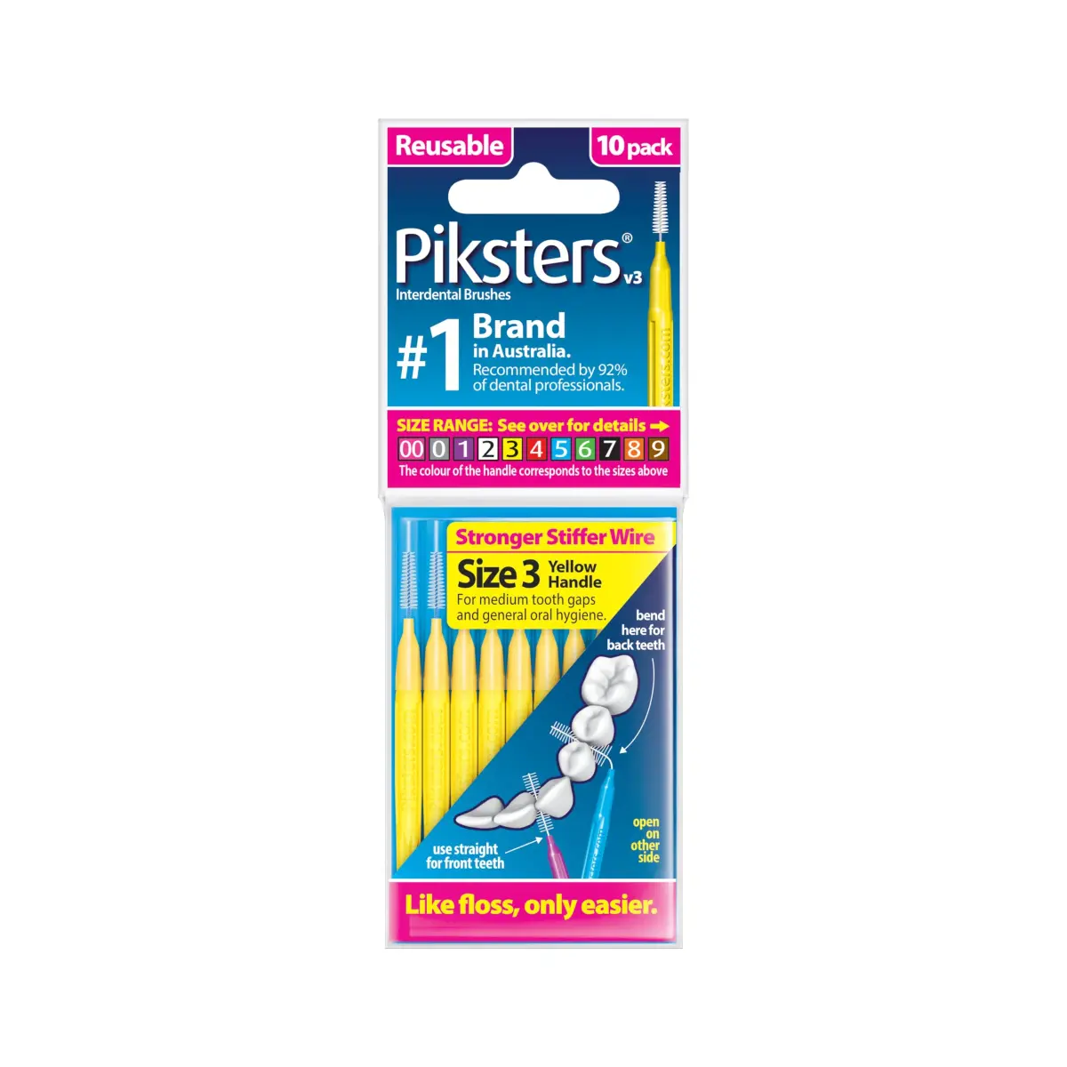 Piksters Interdental Brush Size 3 Yellow (10 Pack) | Medium Gaps, Reusable, USA Import - main product image