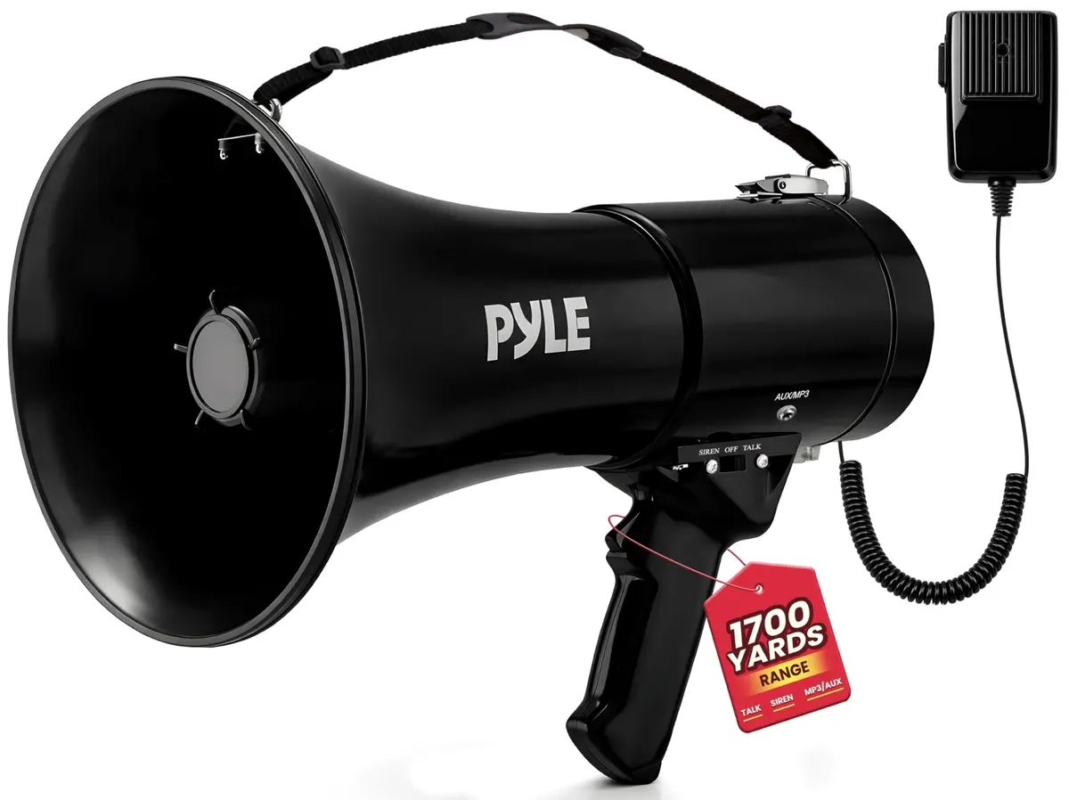 Pyle 50W Megaphone Speaker PA Bullhorn Built-in Siren, 1554 Meters Range | Portable Outdoor Sound System - main product image
