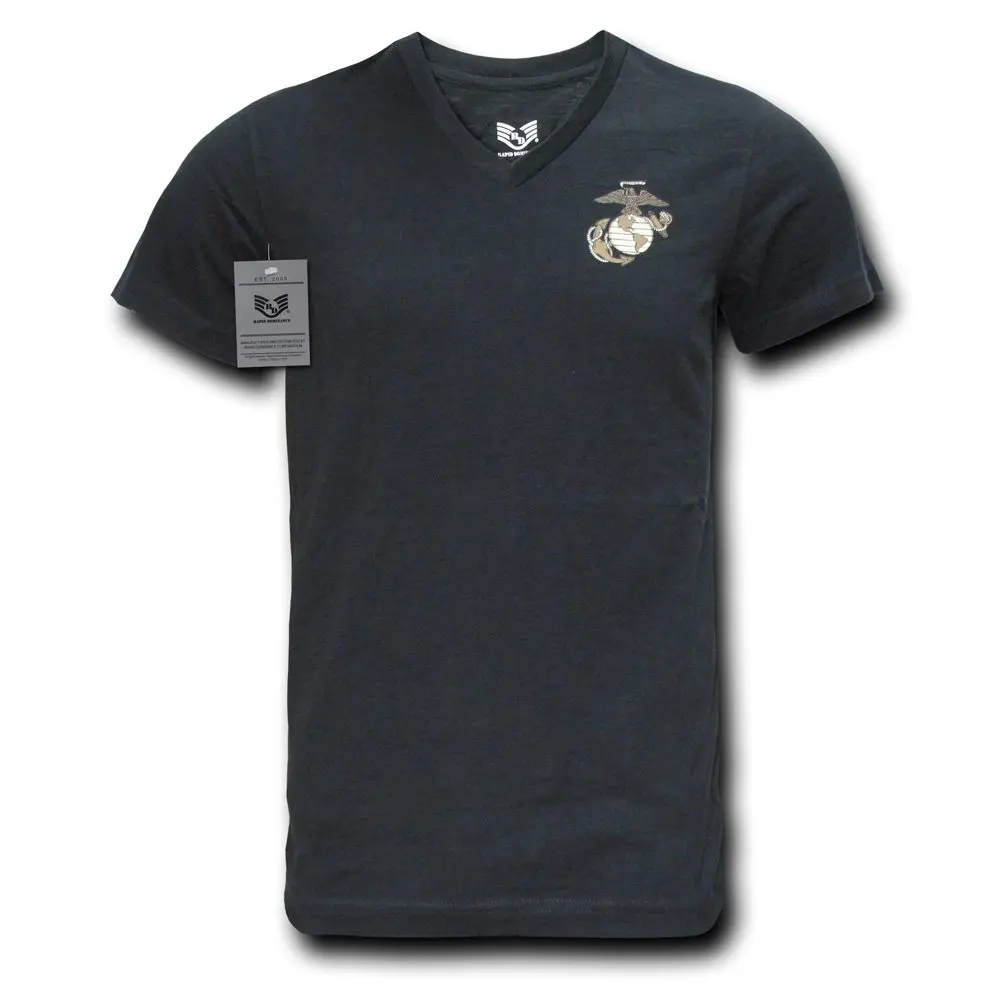 Rapid Dominance Military V-Neck Tee, Marines, Black, S | Slim Fit, Preshrunk Cotton, Military Pride - main product image