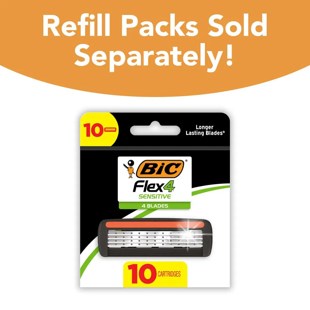 BIC Flex 4 Mens Refillable 4-Blade Razor | Sensitive Skin, Up to 48 Shaves, Black/Green - view 7