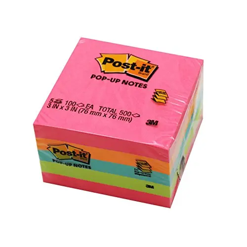 Post-it Pop-up Notes, 3" x 3", Assorted Colors, 5 Pads | Accordion-Style Notes for Easy Grab - main product image