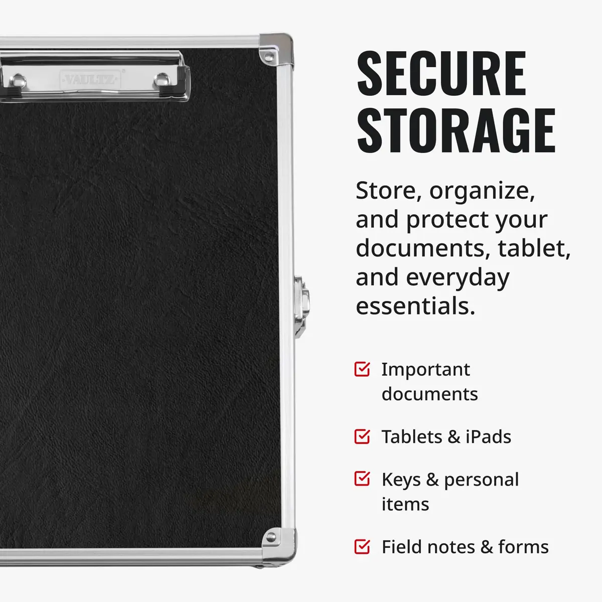 Vaultz Locking Storage Clipboard with Key Lock, Black | Secure 8.5x11 Document Holder - view 4