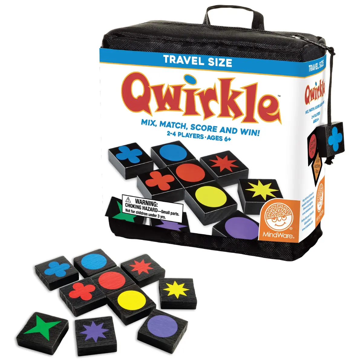 MindWare Travel Qwirkle Strategy Tile Board Game for 2-4 Players | Portable Family Strategy Game in Travel Pouch - main product image