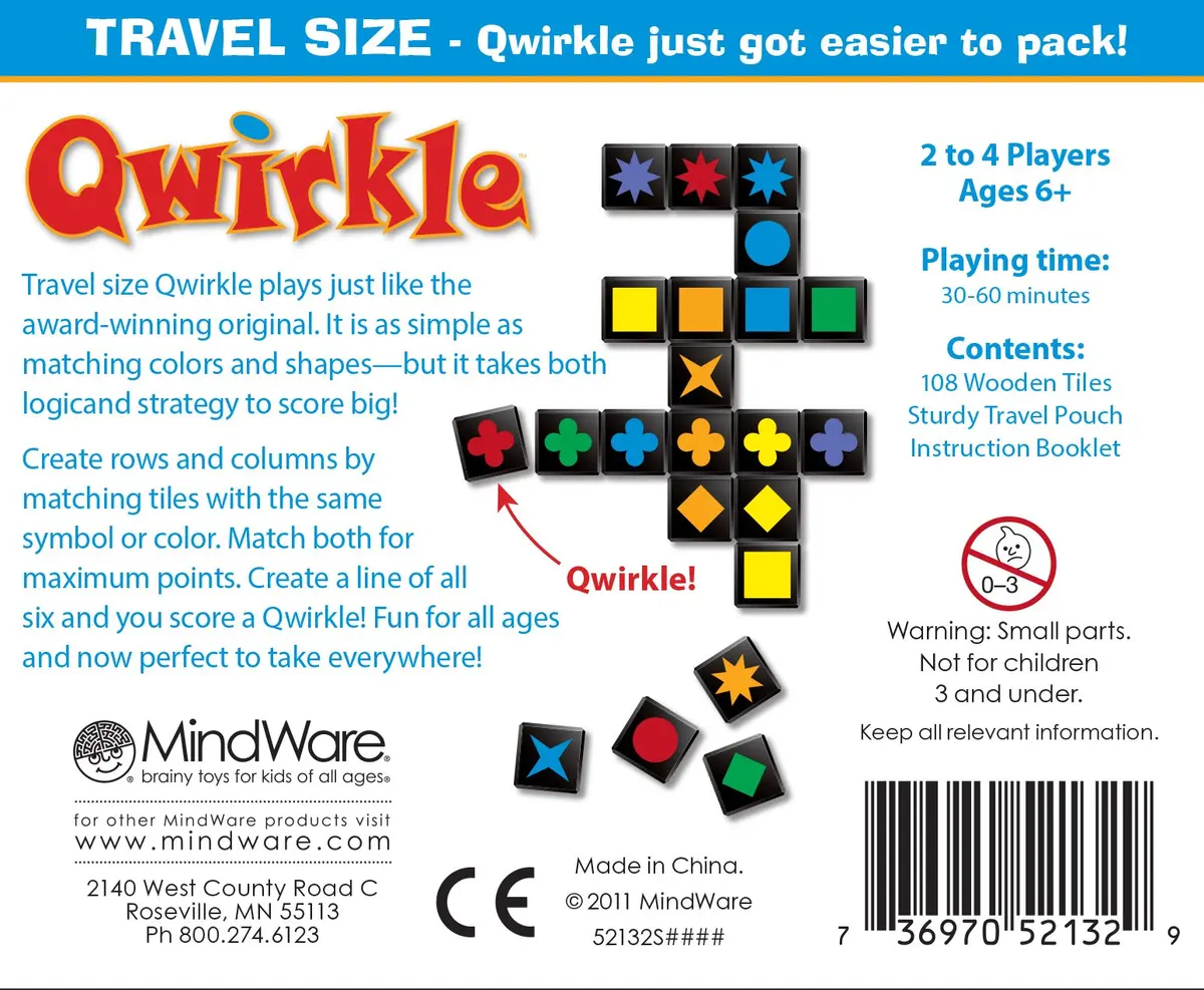 MindWare Travel Qwirkle Strategy Tile Board Game for 2-4 Players | Portable Family Strategy Game in Travel Pouch - view 9