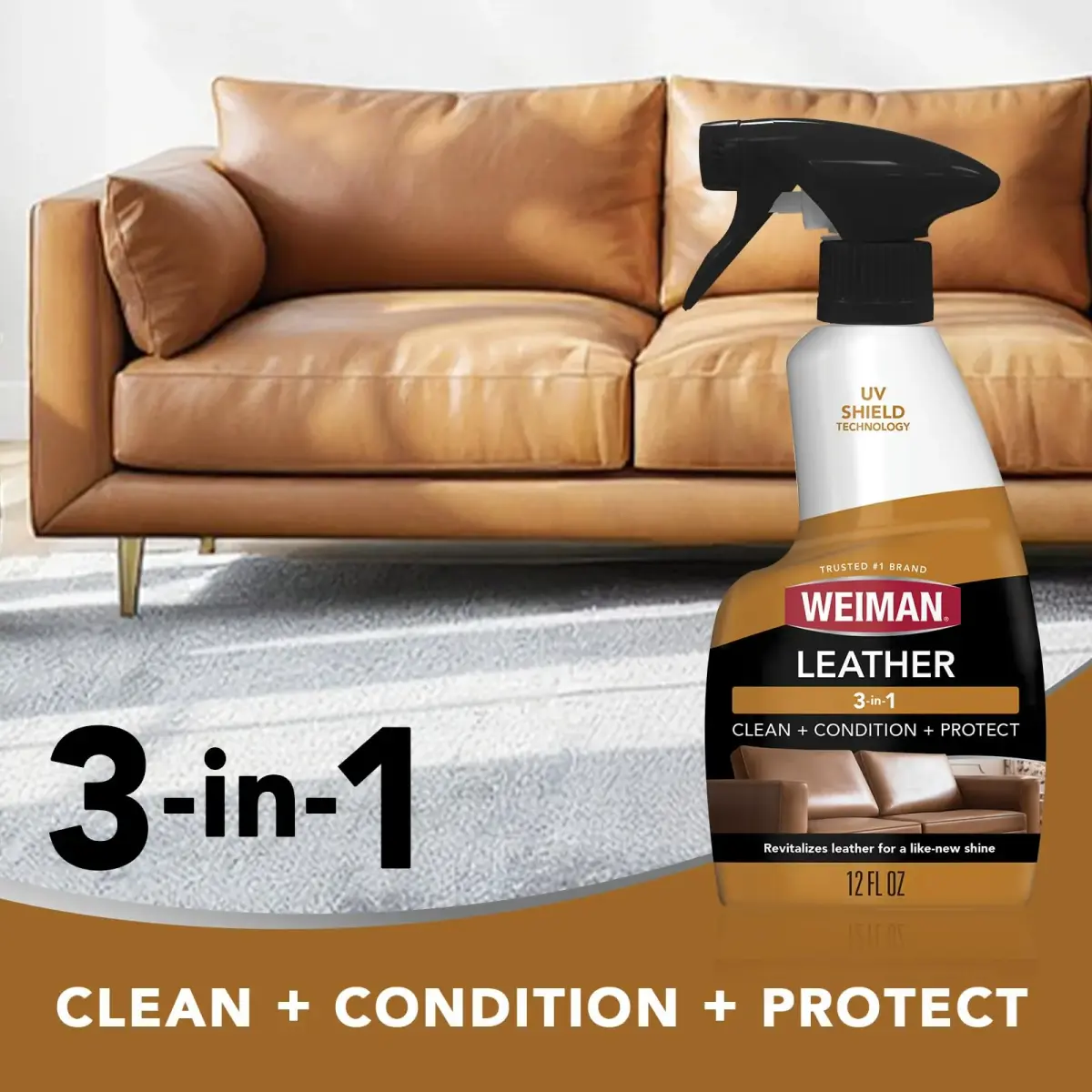 Weiman Leather Cleaner & Conditioner Spray 355ml (12 Fl Oz) | UV Protection for Auto Interiors & Furniture - view 2