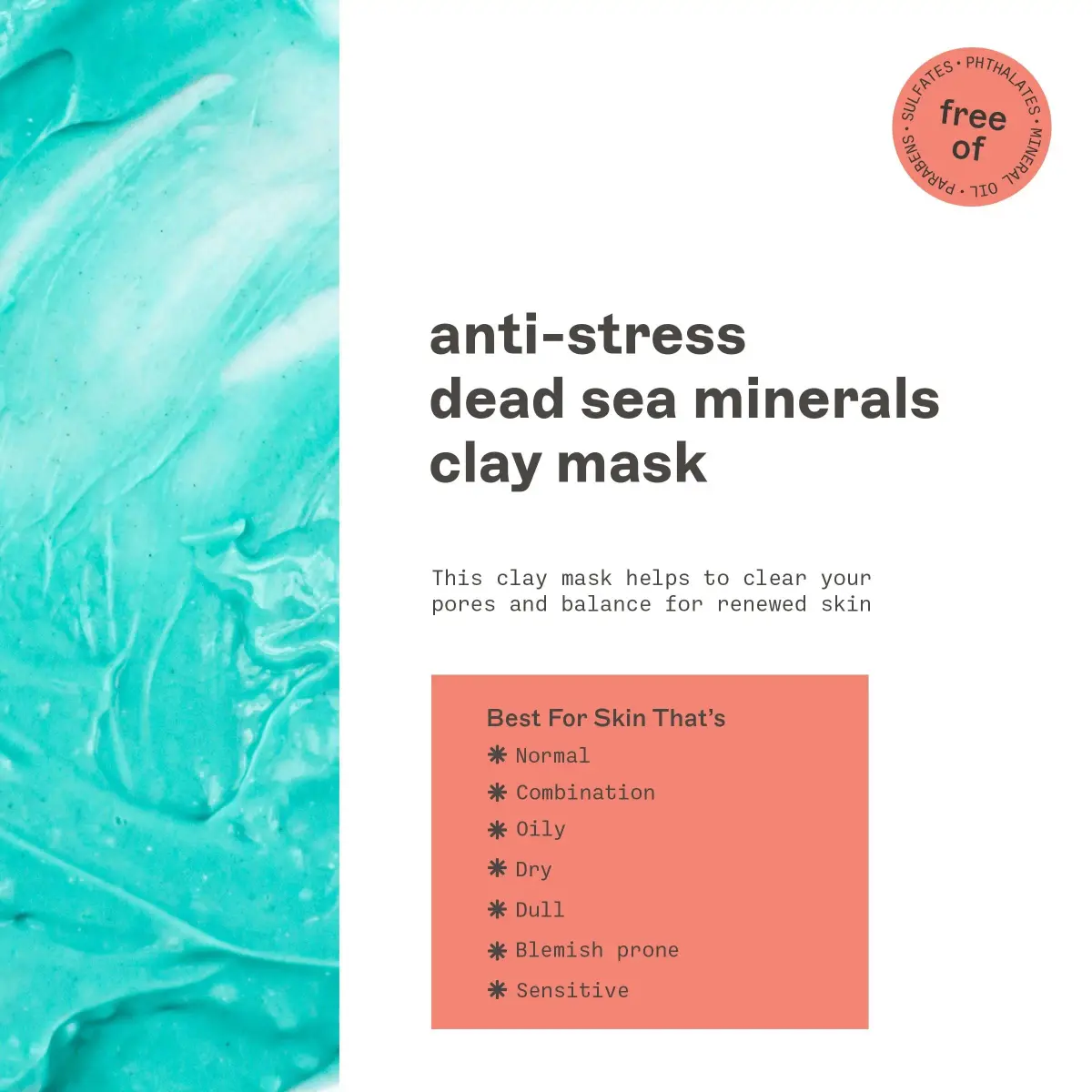 Freeman Anti-Stress Clay Mask with Dead Sea Minerals, Lavender & Sea Salt 175ml (6 fl. oz.) | Balances & Calms Skin - view 2
