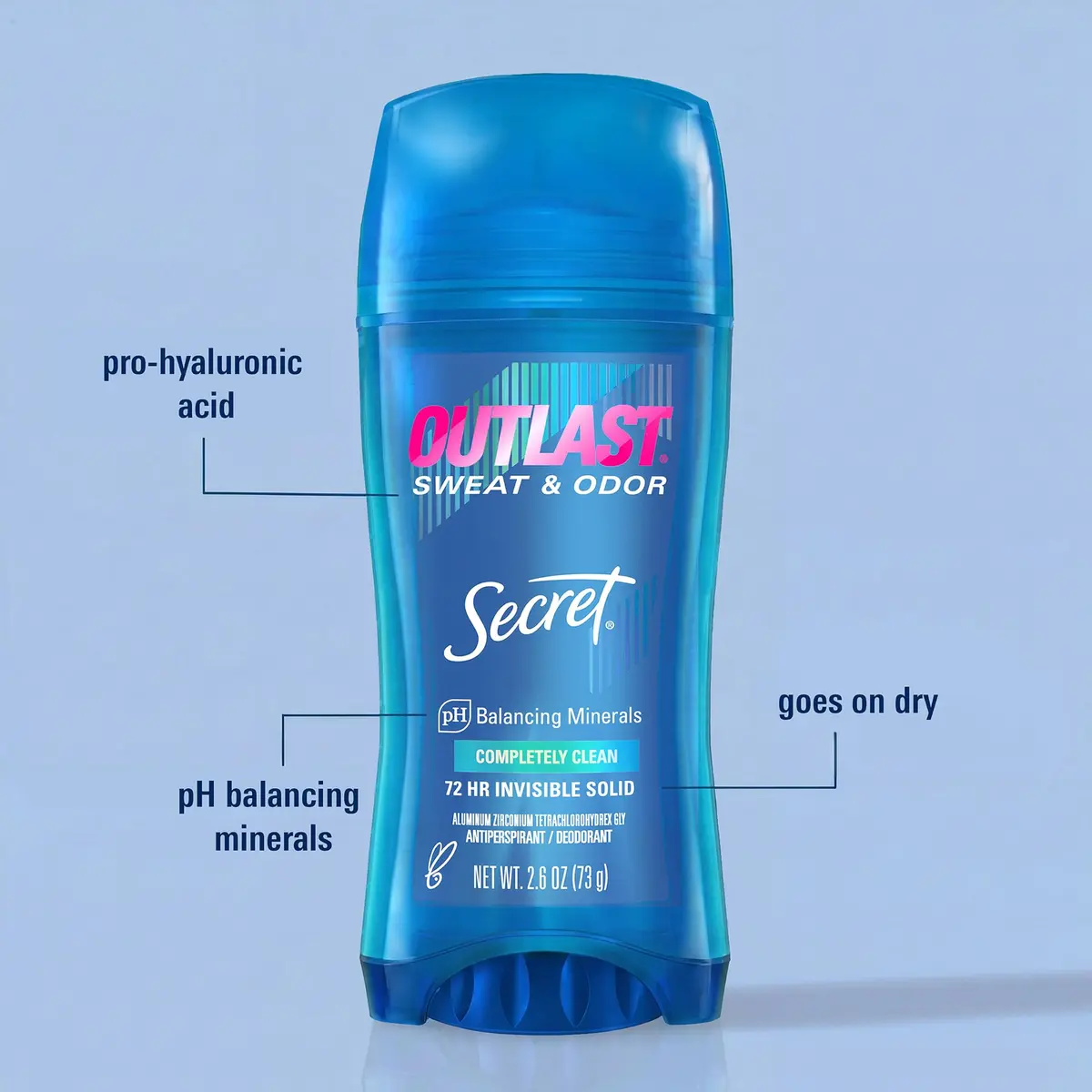 Secret Outlast Antiperspirant Deodorant for Women, 72hr Sweat & Odor Protection, Invisible Solid 77g (2.6 oz) | PH Balancing Minerals - view 2