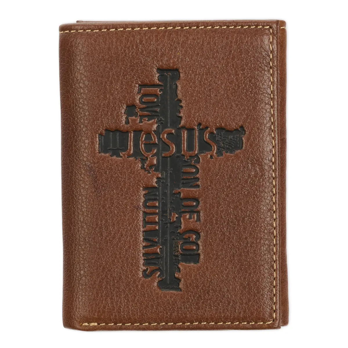 Christian Art Gifts Full Grain Leather Wallet for Men: Names of Jesus | Classic Brown Full Grain Leather Bi-Fold Wallet - main product image