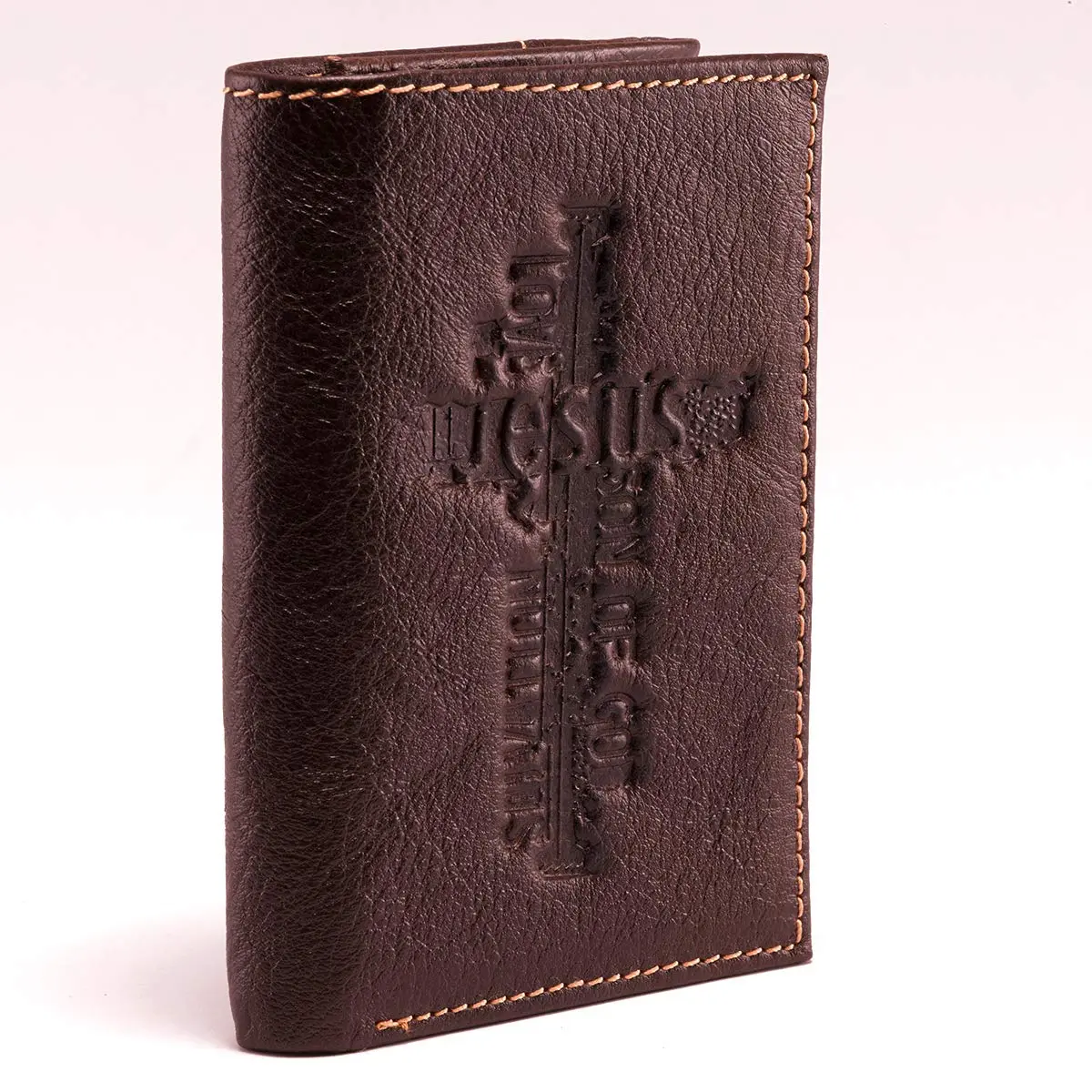 Christian Art Gifts Full Grain Leather Wallet for Men: Names of Jesus | Classic Brown Full Grain Leather Bi-Fold Wallet - view 4