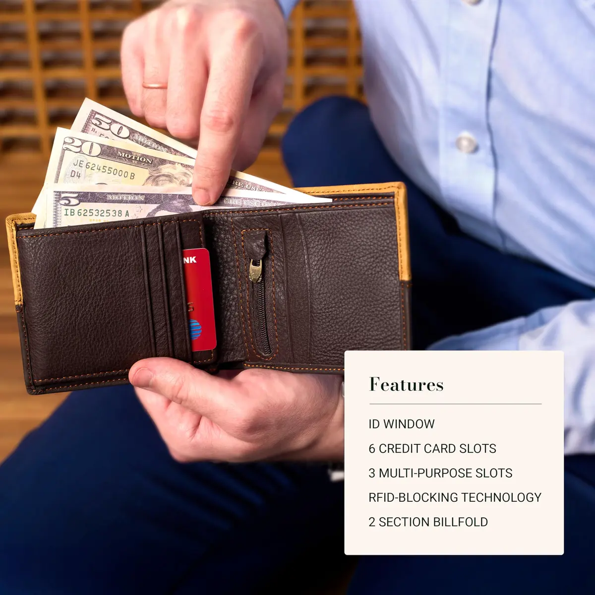 Christian Art Gifts Genuine Full-grain Leather Bi-fold Wallet | Christian Gift for Men, Durable & Classic (70-120 chars) - view 2