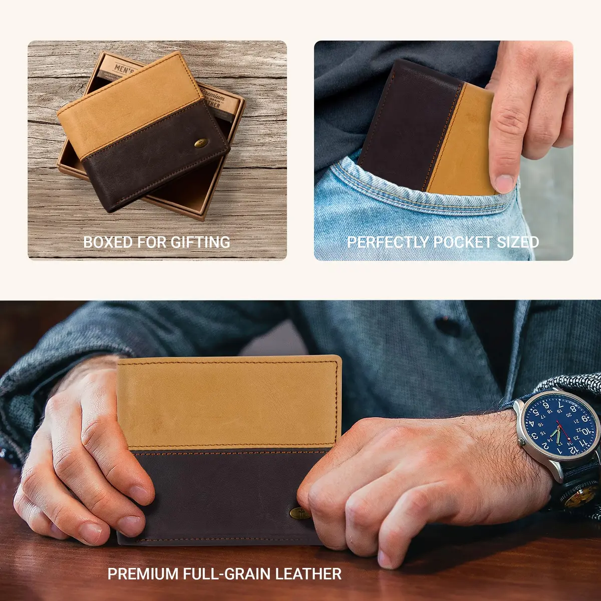 Christian Art Gifts Genuine Full-grain Leather Bi-fold Wallet | Christian Gift for Men, Durable & Classic (70-120 chars) - view 3