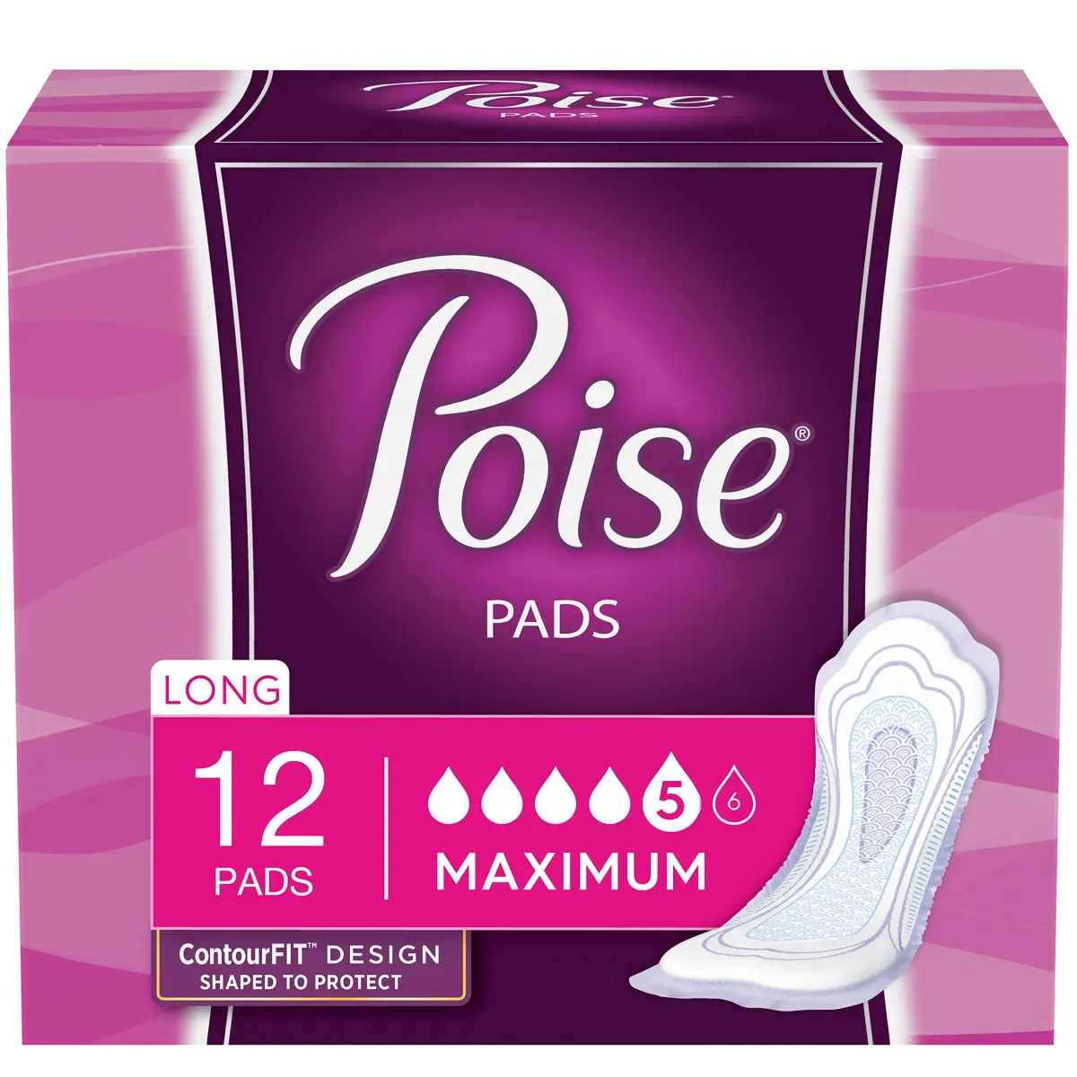 Poise Maximum Absorbency Incontinence Pads Long 12 Count | 3X Drier Than Period Pads - main product image