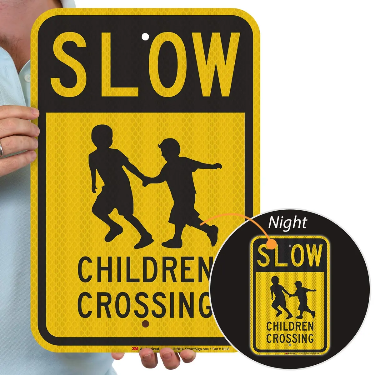 SmartSign Slow - Children Crossing Sign 12" x 18" (30cm x 45cm) | High Intensity Reflective Aluminum - main product image