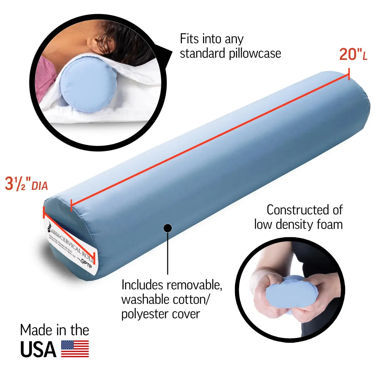 OPTP The Original McKenzie Cervical Roll Neck Support Pillow 20" Length x 3.5" Diameter | Physical Therapist Approved for Sleep Support - view 3