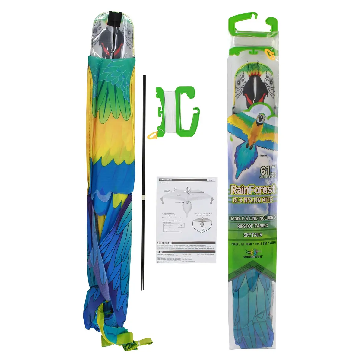 WindNSun Rainforest Nylon Kite, Macaw, 60 Inches Wide | Durable Fiberglass & Ripstop Nylon - view 5