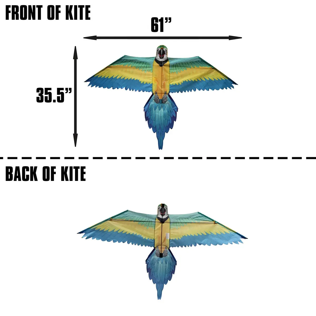WindNSun Rainforest Nylon Kite, Macaw, 60 Inches Wide | Durable Fiberglass & Ripstop Nylon - view 4