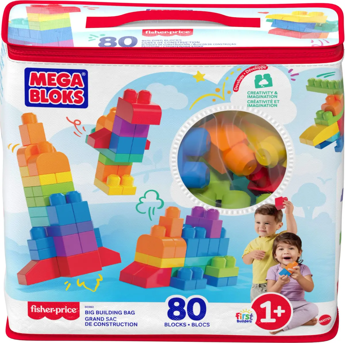 Mega Bloks First Builders Big Building Bag Toy Set, 80 Pieces, Blue | ASTM-Tested Non-Toxic Building Blocks - view 6
