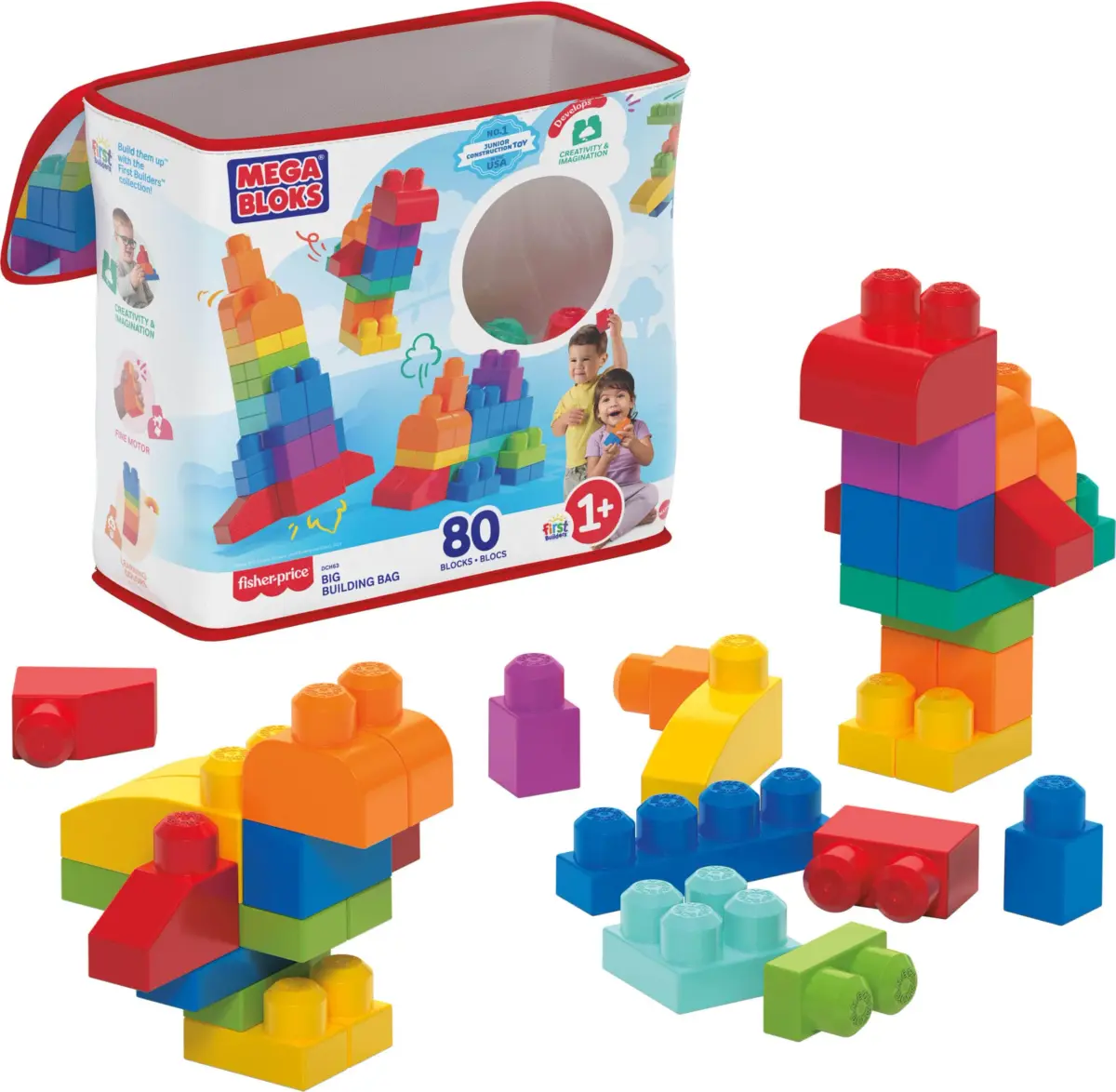 Mega Bloks First Builders Big Building Bag Toy Set, 80 Pieces, Blue | ASTM-Tested Non-Toxic Building Blocks - main product image