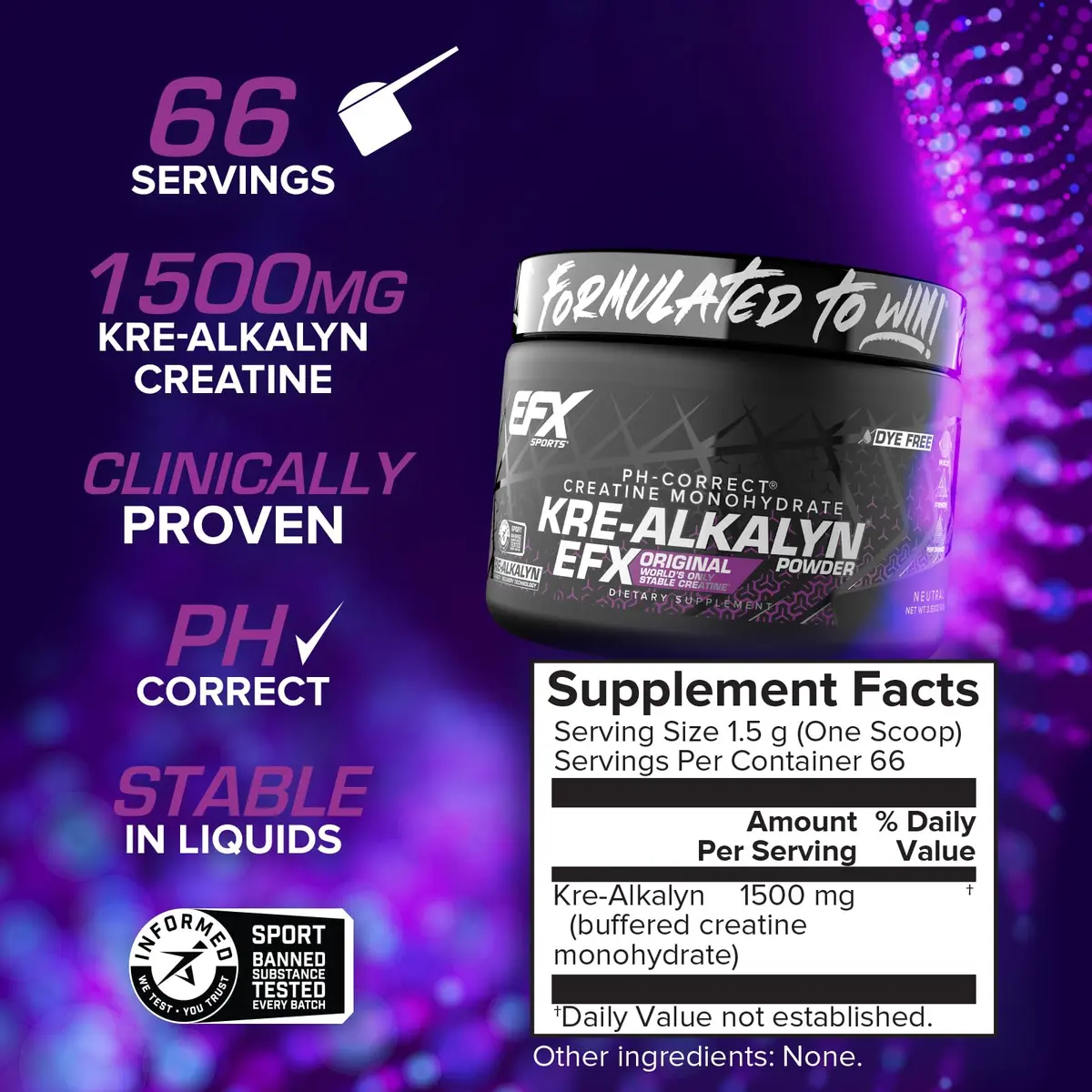 EFX Sports Kre-Alkalyn EFX Powder | pH Correct Creatine Monohydrate | Muscle & Strength | 66 Servings (Unflavored) - view 3