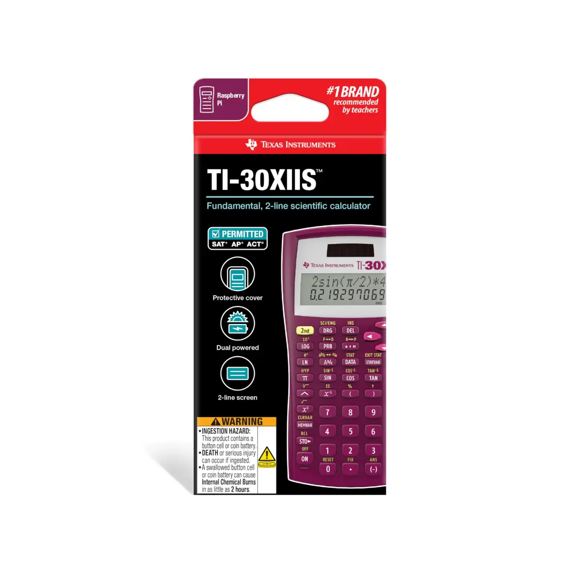Texas Instruments TI-30XIIS Scientific Calculator, Raspberry, 1 Pack | 2-Line Display, Solar & Battery Powered - view 2