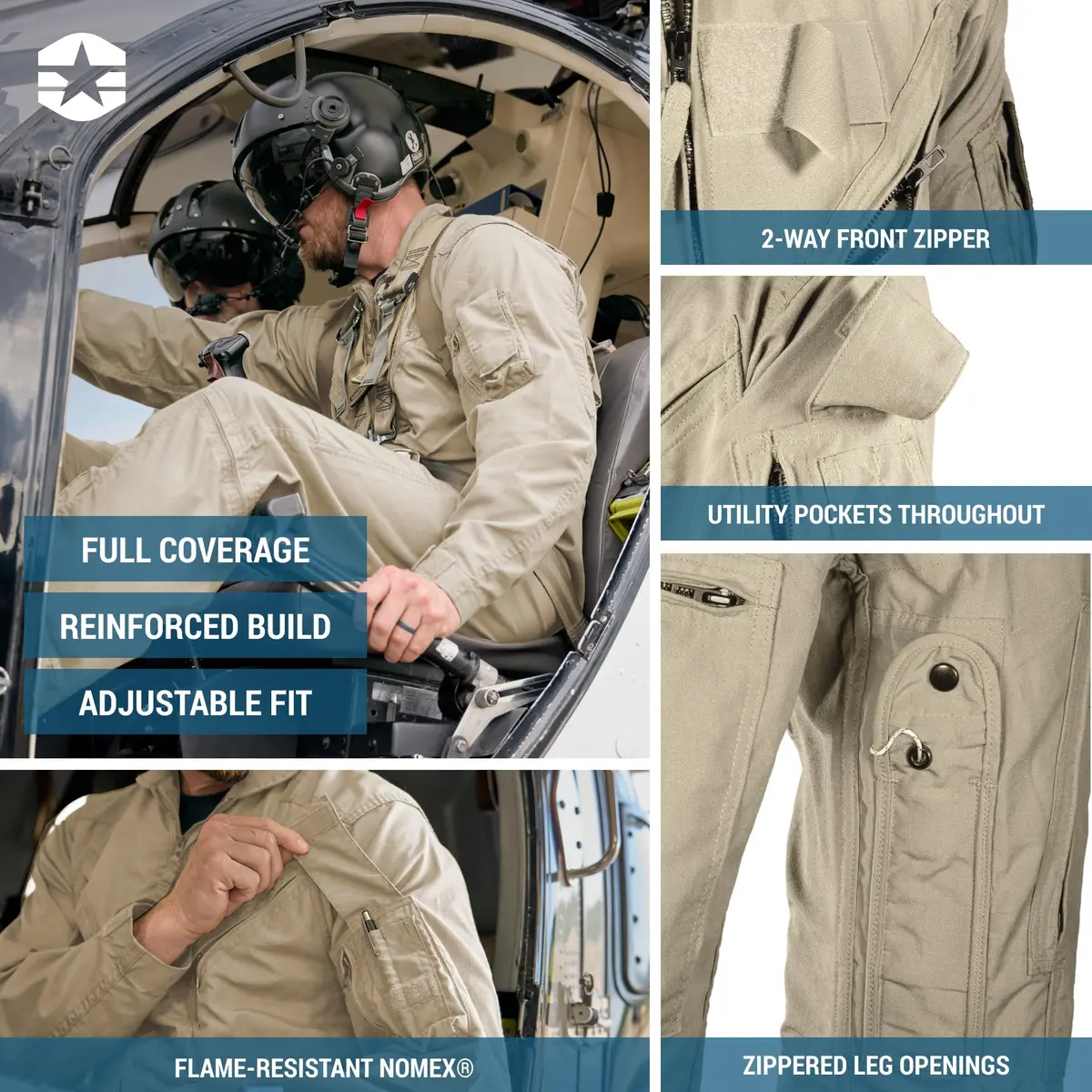Propper Men's CWU 27/P Nomex Flight Suit, AF Tan, 36 Short | Flame-Resistant Military-Grade Coverall - view 6
