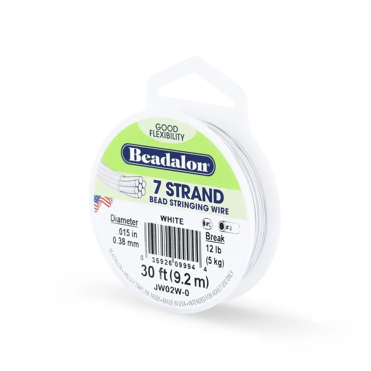Beadalon 7-Strand Stainless Steel Beading Wire, 0.38 mm (0.015 in) - White | Durable & Flexible for Jewelry Making - main product image