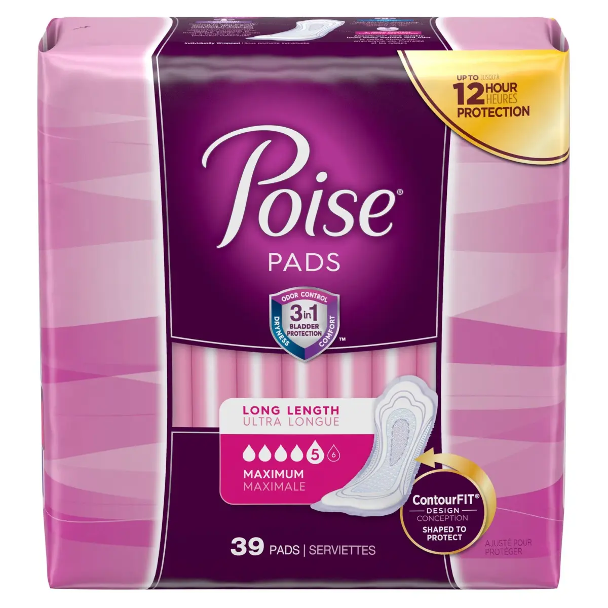 Poise Incontinence Pads Maximum Absorbency Long 156 Count (Pack of 4) | Trusted 3-in-1 Protection for Women - main product image