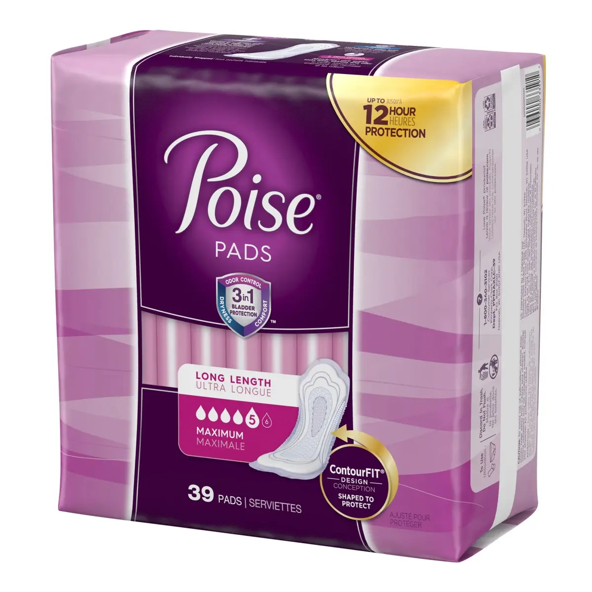 Poise Incontinence Pads Maximum Absorbency Long 156 Count (Pack of 4) | Trusted 3-in-1 Protection for Women - view 2