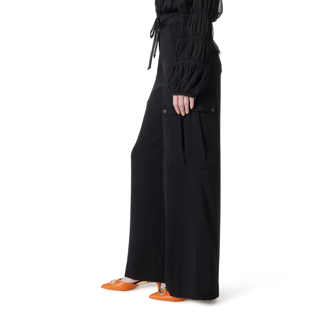 DEE OCLEPPO Khloe Wide Leg Cargo Dress Pant 76cm (30in) | High Rise, Wide Leg, Black - view 2