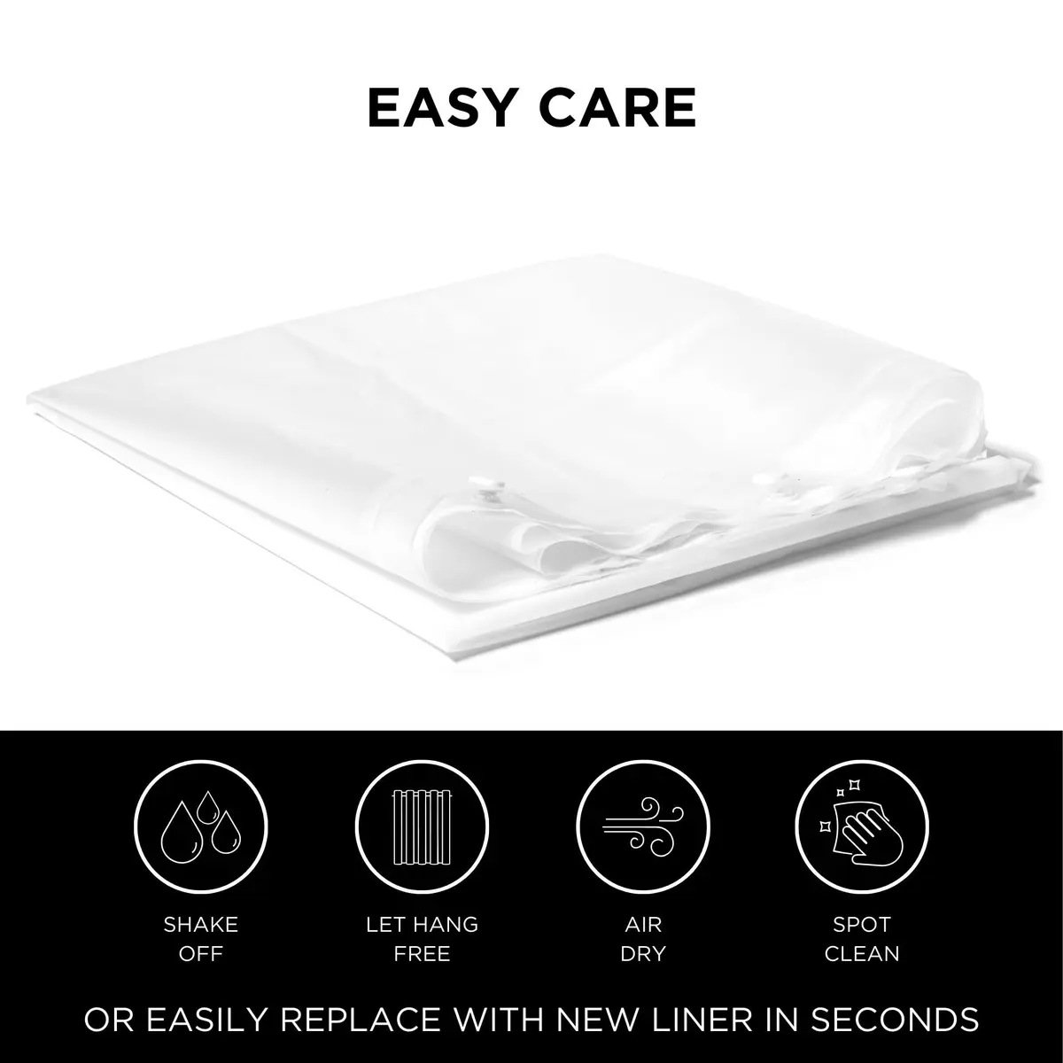 Hookless It’s A Snap! PEVA Shower Curtain Liner 54" x 70" | Water-Repellant, Easy Install, Frost White - view 4